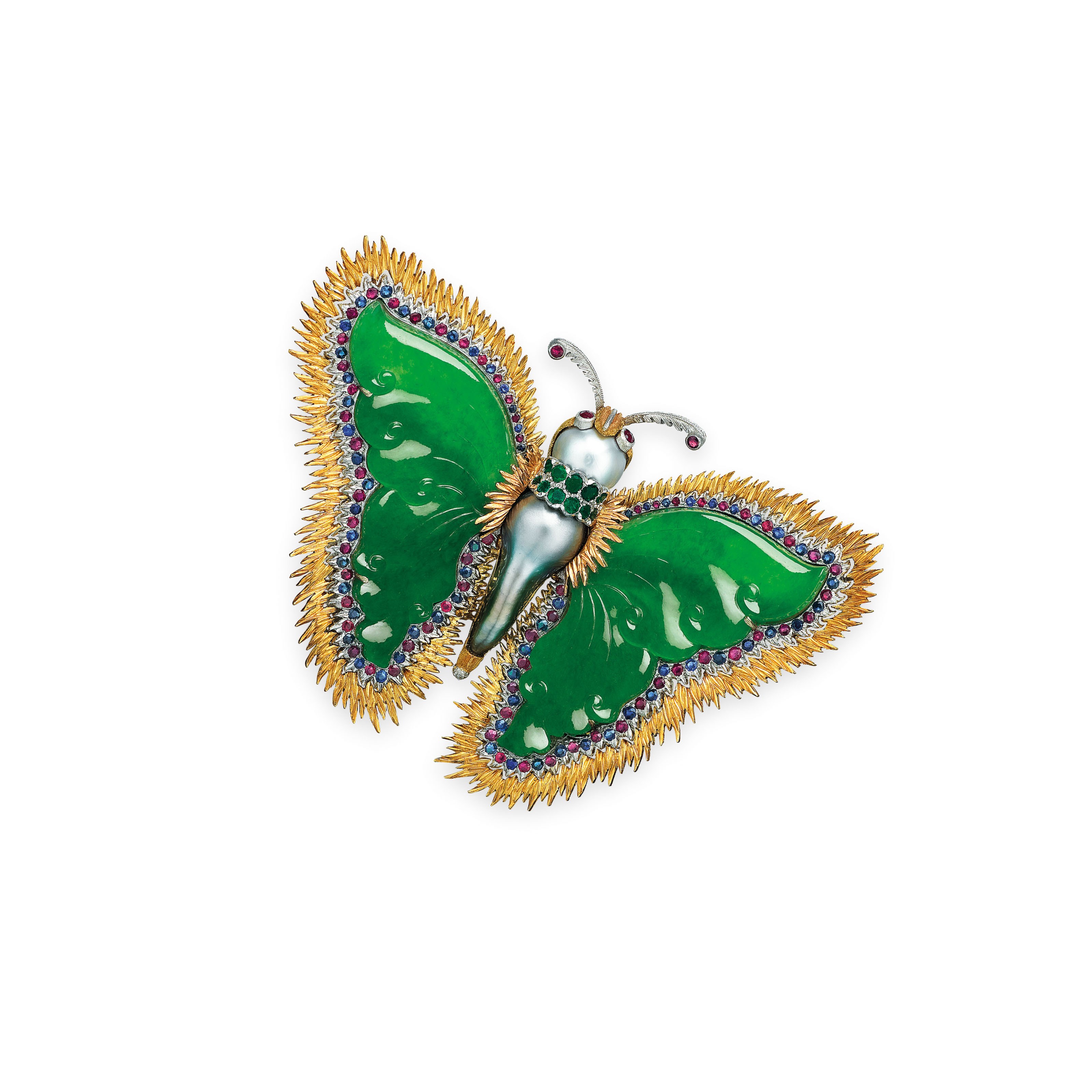 JADEITE AND MULTI-GEM BROOCH, BUCCELLATI