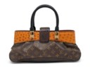 A SET OF TWO: A LIMITED EDITION OSTRICH, LIZARD & MONOGRAM CANVAS OSKAR WALTZ PM AND A LIMITED EDITION CHINCHILLA, LIZARD & DENIM TRAPEZE PM WITH GOLD HARDWARE