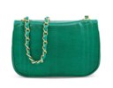 A SHINY GREEN NILOTICUS LIZARD FLAP BAG WITH GOLD HARDWARE