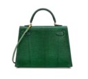 A SHINY VERT ÉMERAUDE SALVATOR LIZARD MICRO MINI KELLY 15 WITH GOLD HARDWARE
