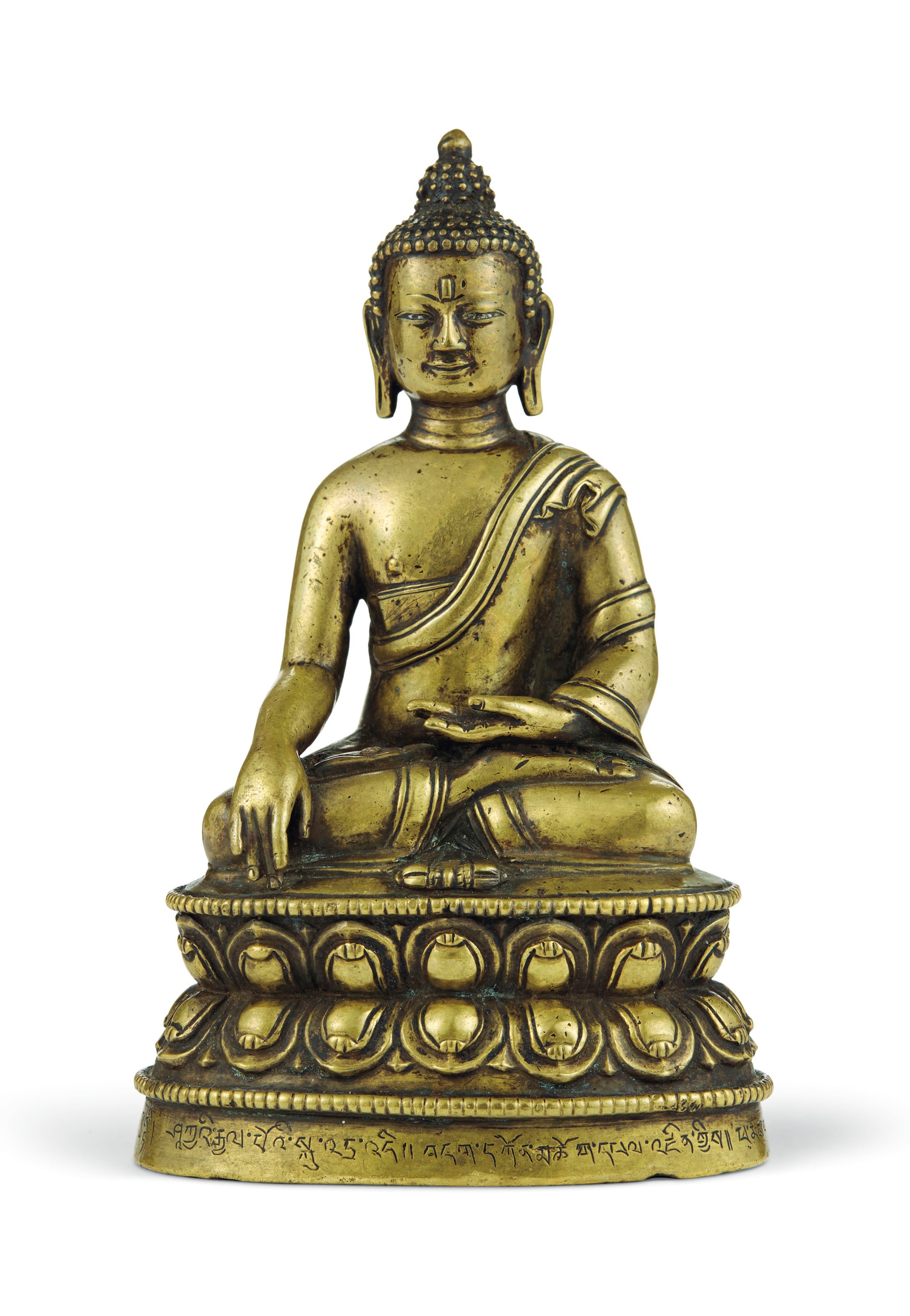 A SILVER-INLAID BRONZE FIGURE OF BUDDHA SHAKYAMUNI