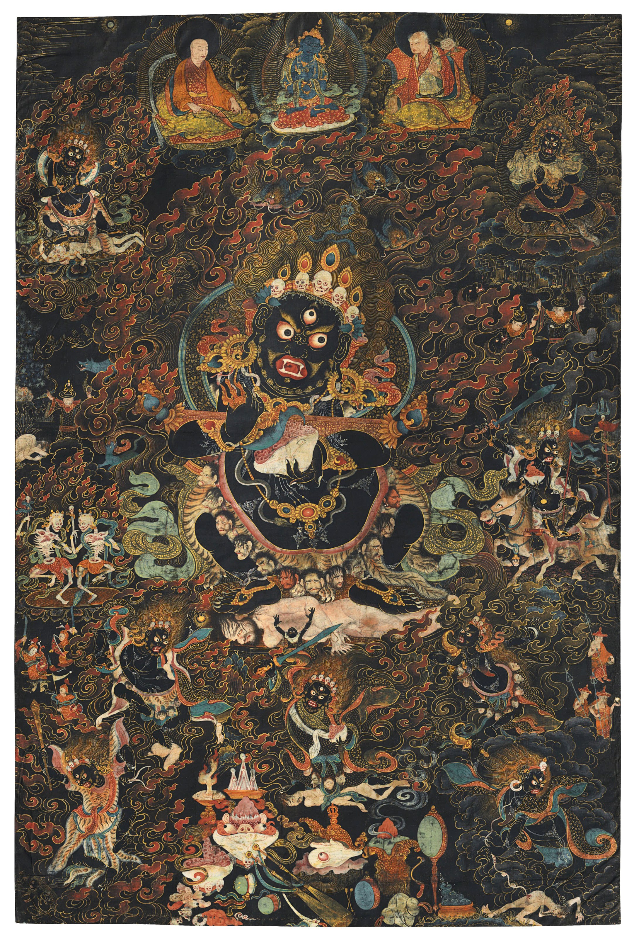 A RARE BLACK GROUND PAINTING OF MAHAKALA PANJARNATA