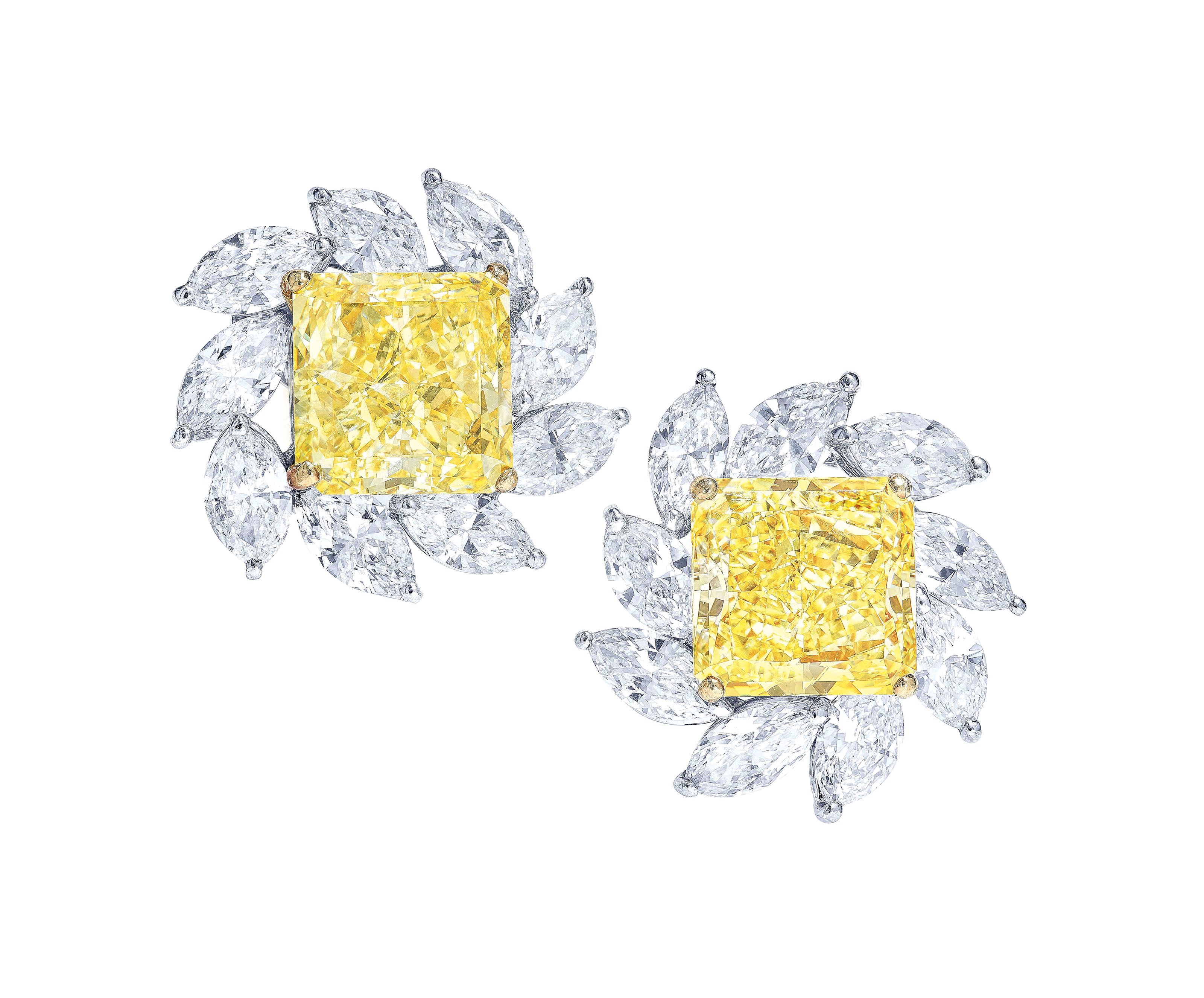 COLOURED DIAMOND AND DIAMOND EARRINGS, FARAONE