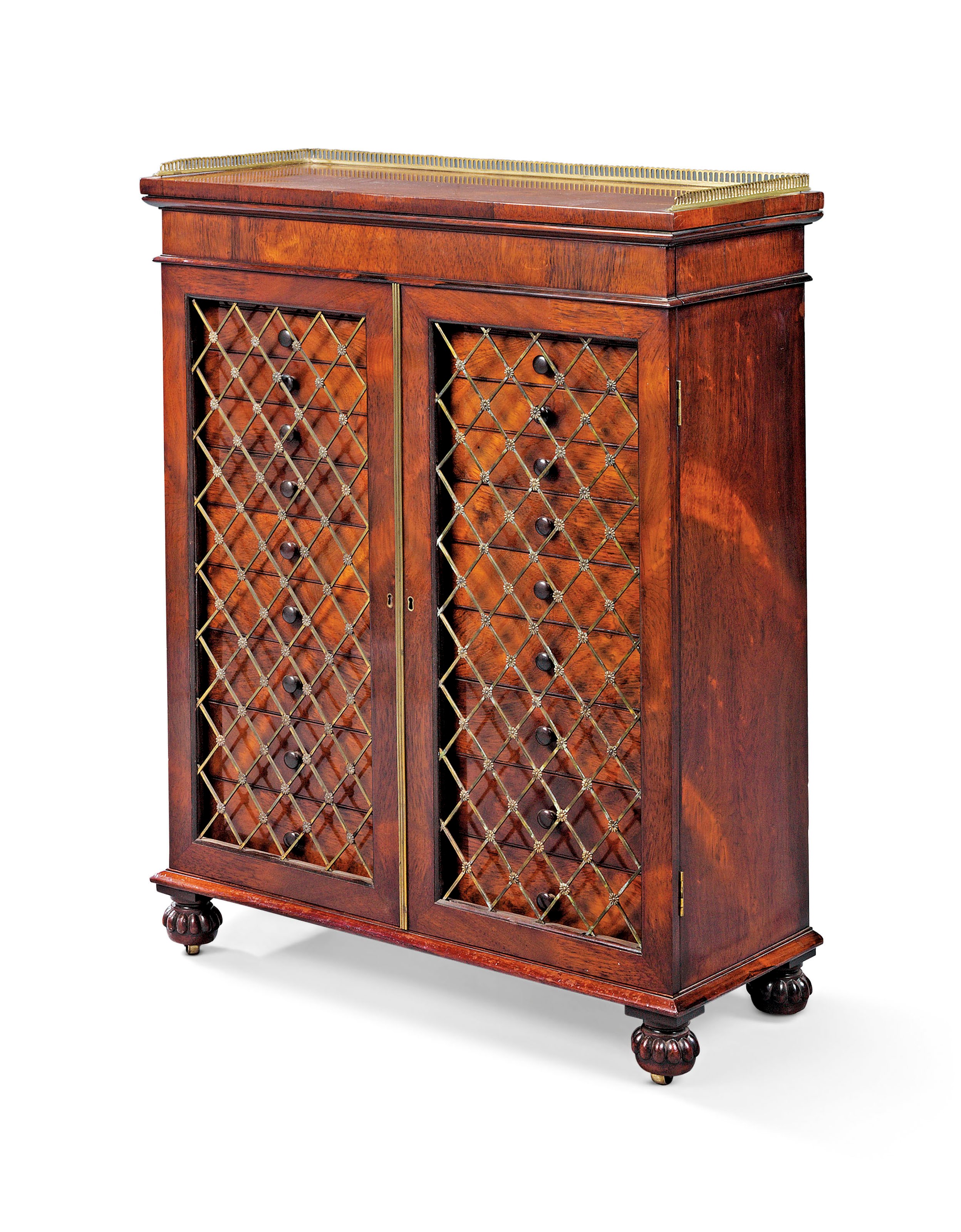 A REGENCY BRASS-MOUNTED BRAZILIAN ROSEWOOD COLLECTOR'S CABINET