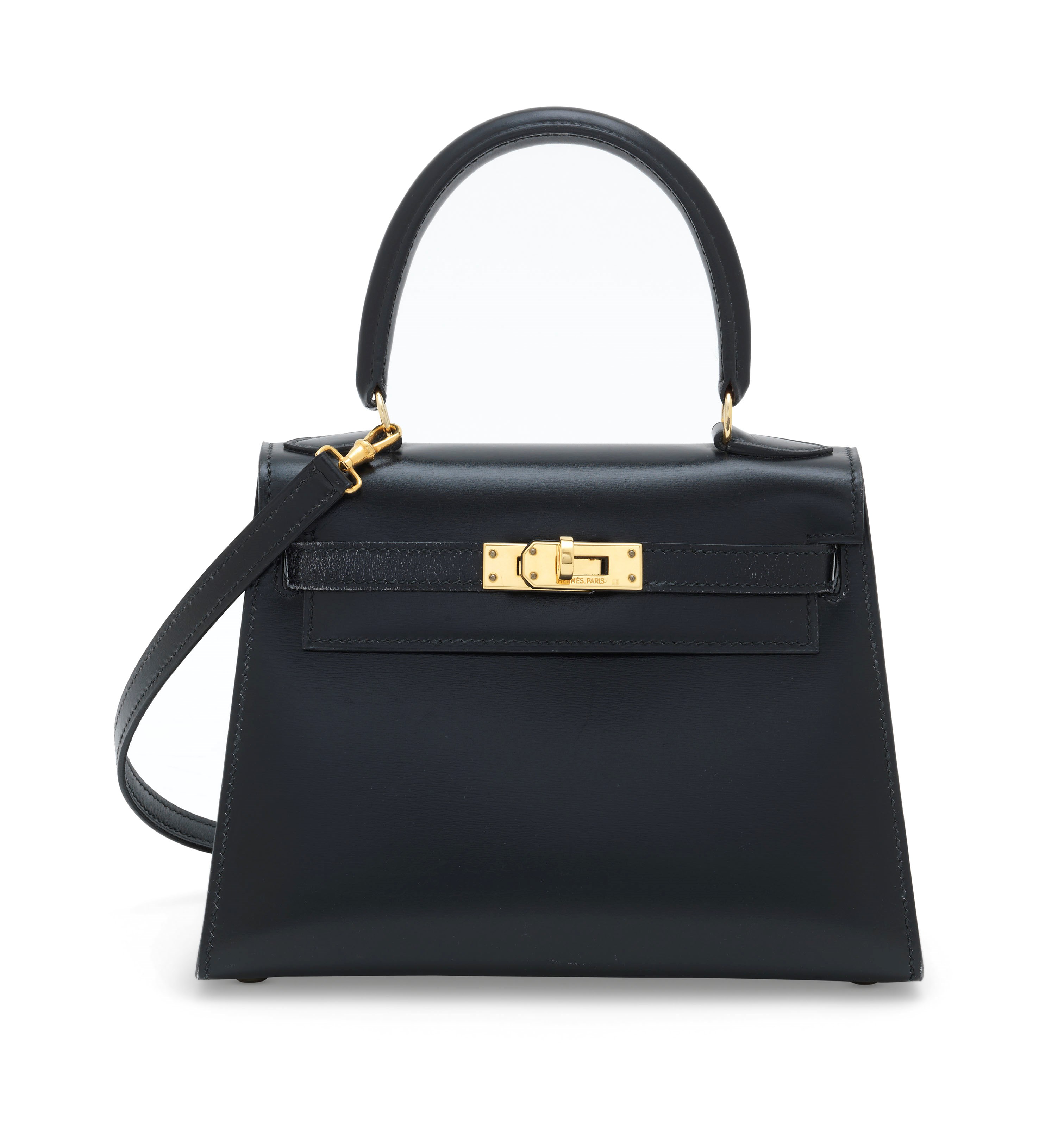 A BLACK CALF BOX LEATHER MINI KELLY 20 WITH GOLD HARDWARE