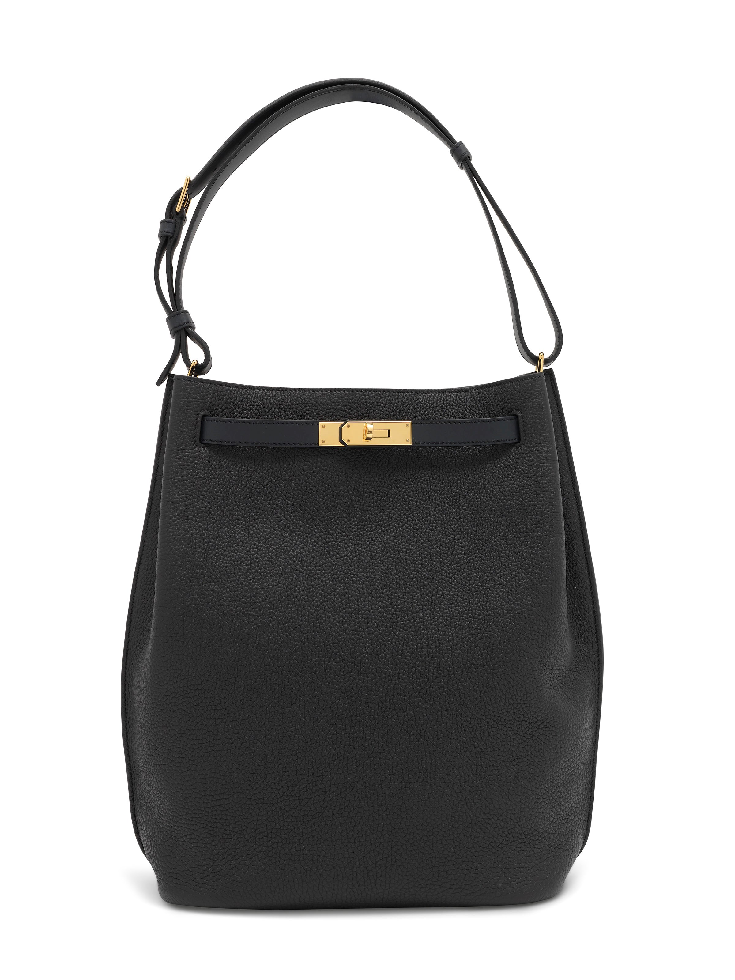 A BLACK TOGO & EVERCALF LEATHER SO KELLY 26 WITH GOLD HARDWARE