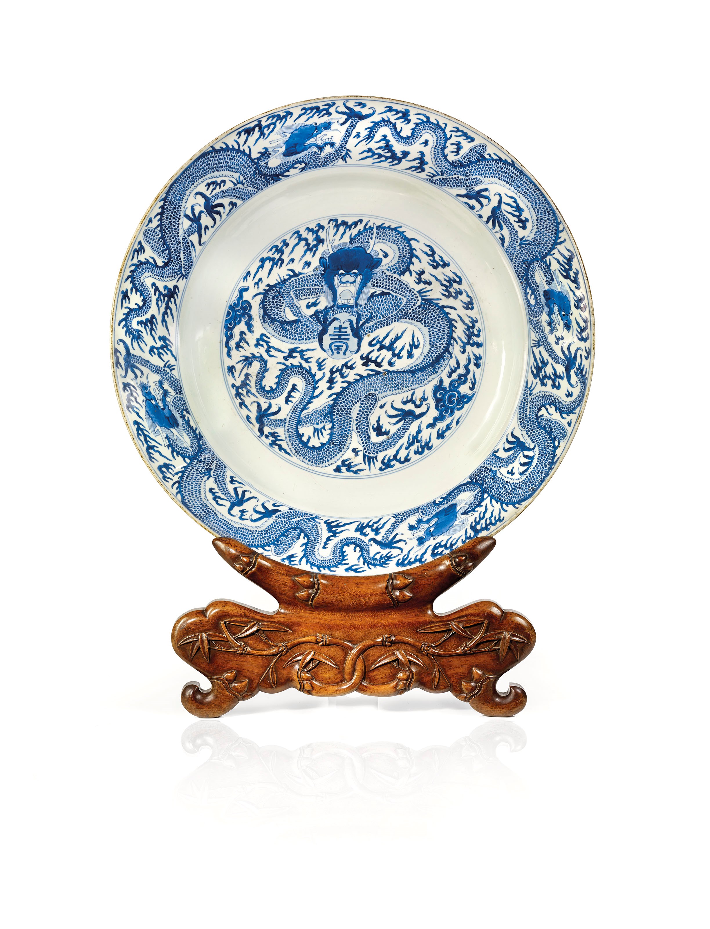 GRAND PLAT EN PORCELAINE BLEU BLANC