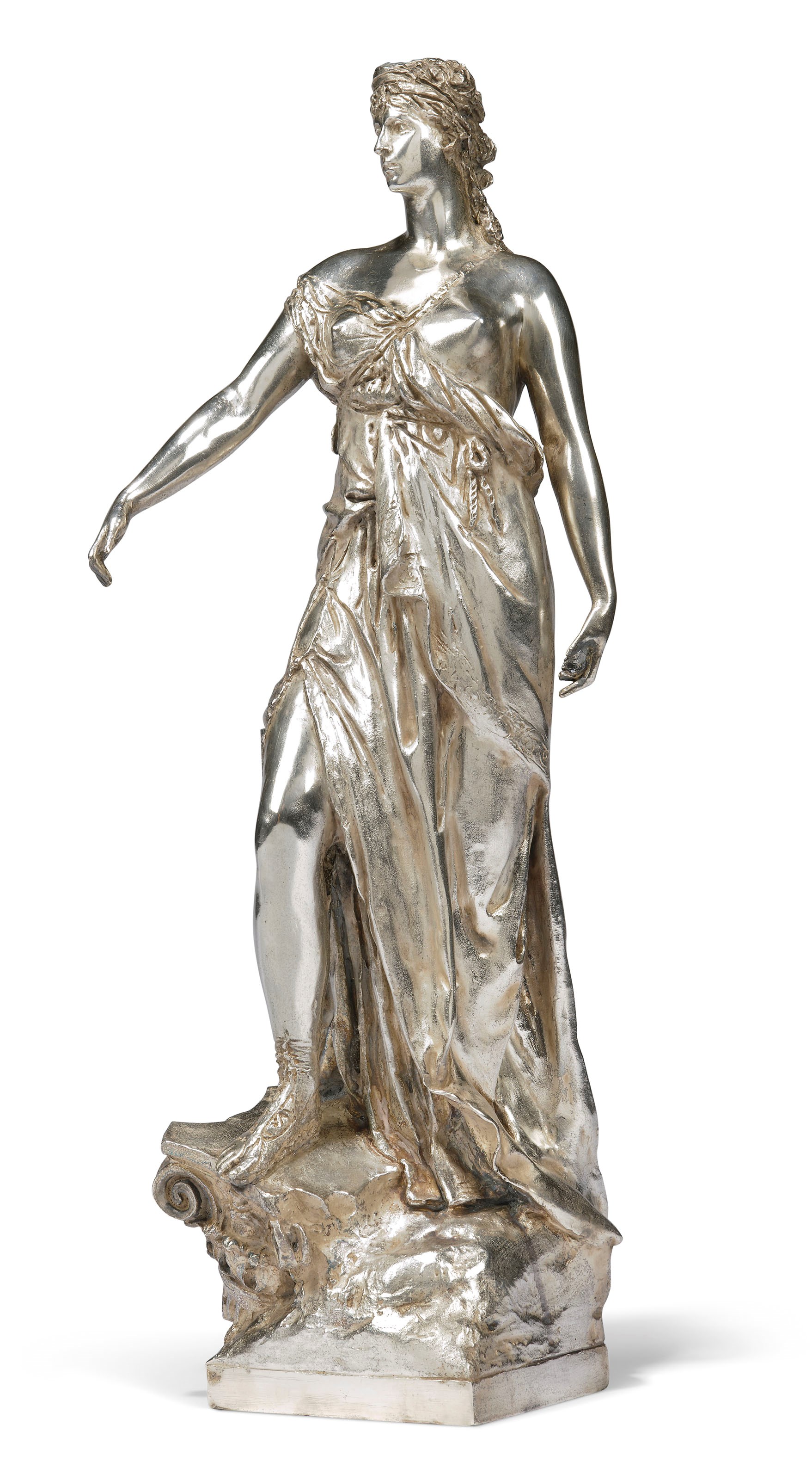 AN ITALIAN WHITE-METAL ELECTROTYPE FIGURE OF A CLASSICAL MAIDEN