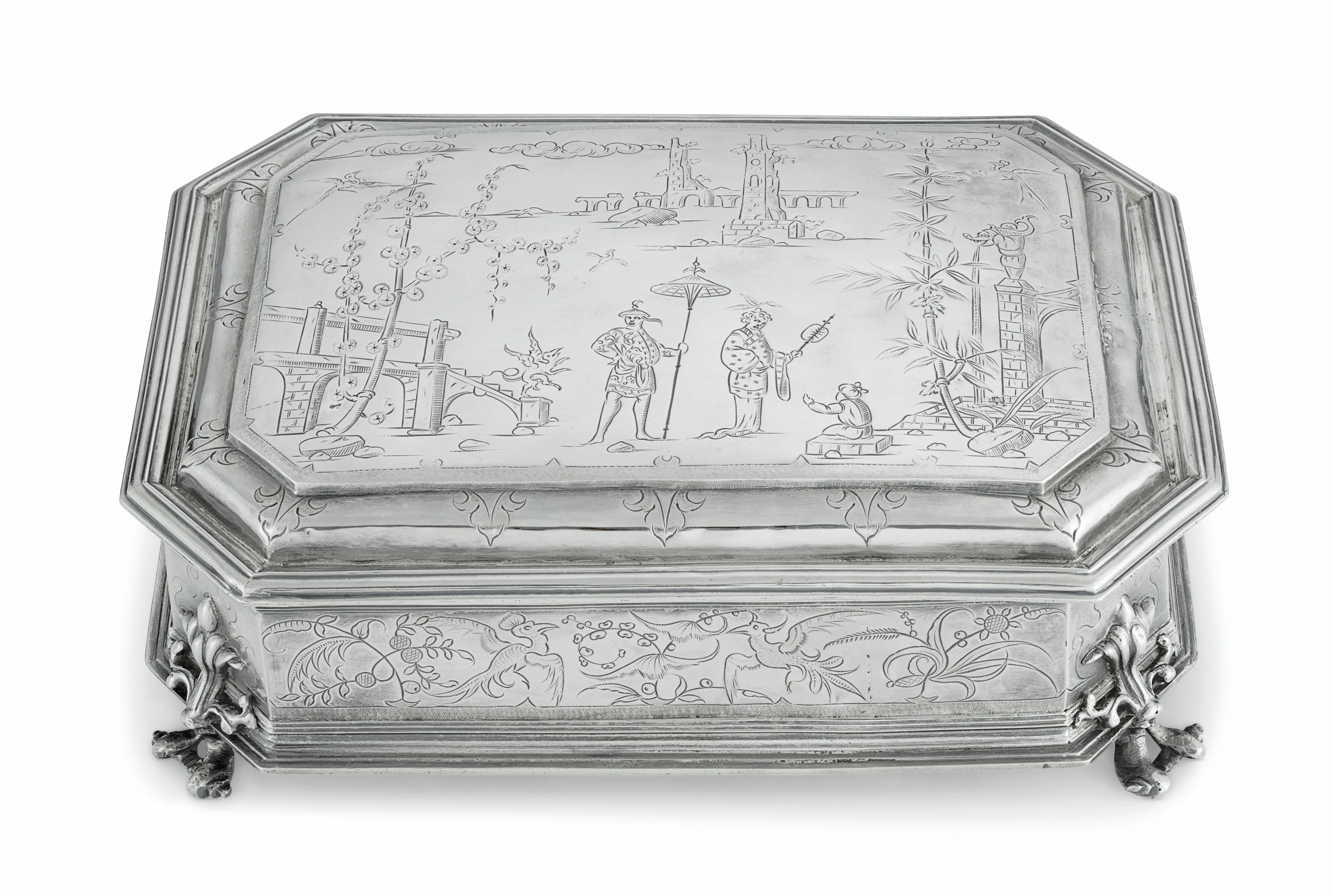 A CHARLES II SILVER CASKET INKSTAND