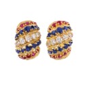 MID-20TH CENTURY RUBY, SAPPHIRE AND DIAMOND BRACELET AND PAIR OF EARRINGS, BULGARI