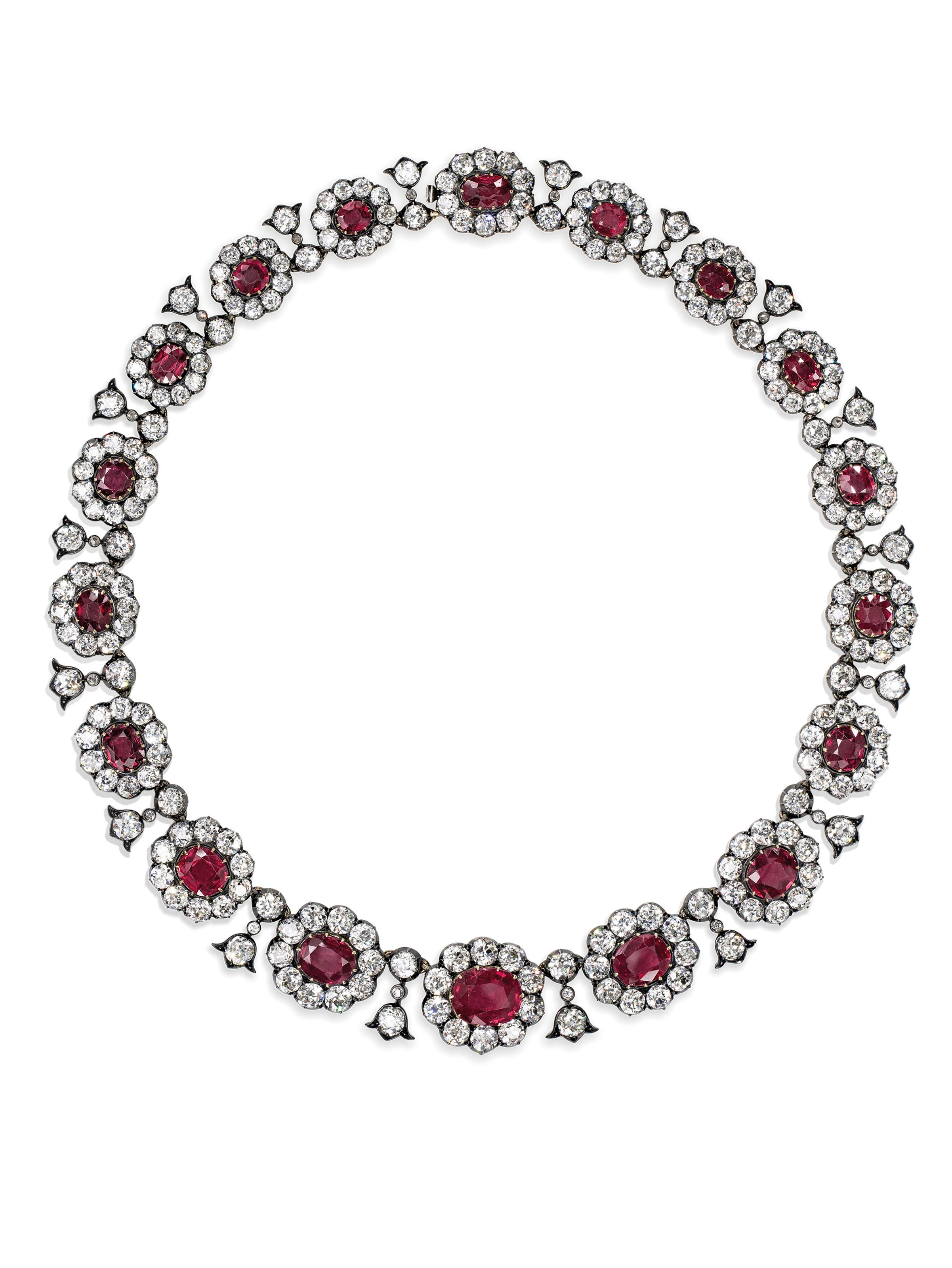 MID-19TH CENTURY RUBY AND DIAMOND NECKLACE