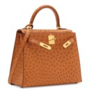 A COGNAC OSTRICH SELLIER KELLY 28 WITH GOLD HARDWARE