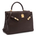 A MARRON FONCÉ & POTIRON CLÉMENCE LEATHER RETOURNÉ KELLY 35 WITH GOLD HARDWARE
