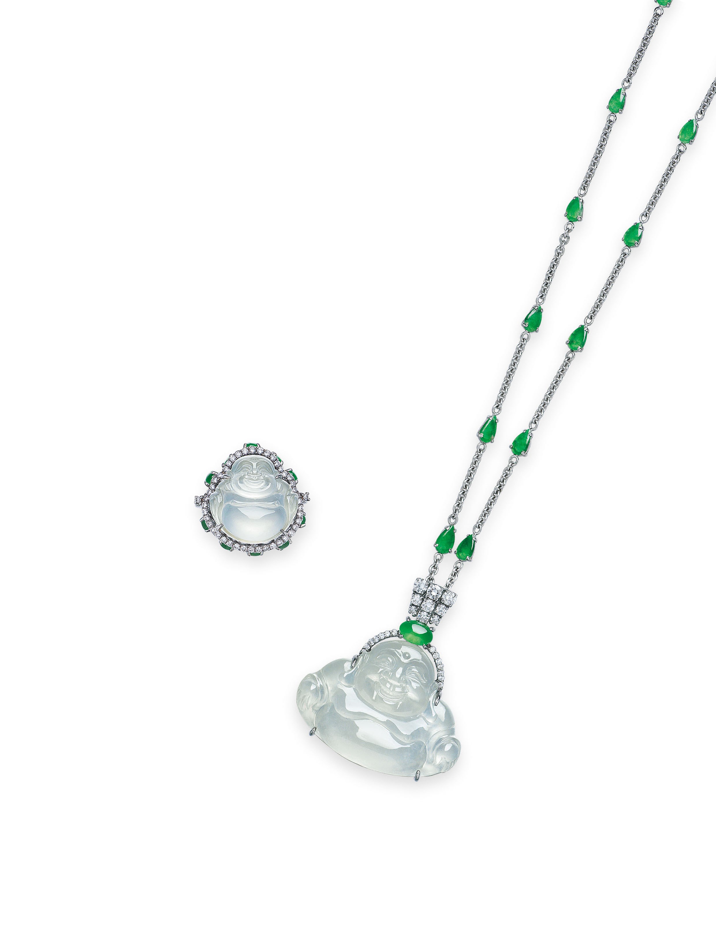 JADEITE AND DIAMOND NECKLACE AND RING SET