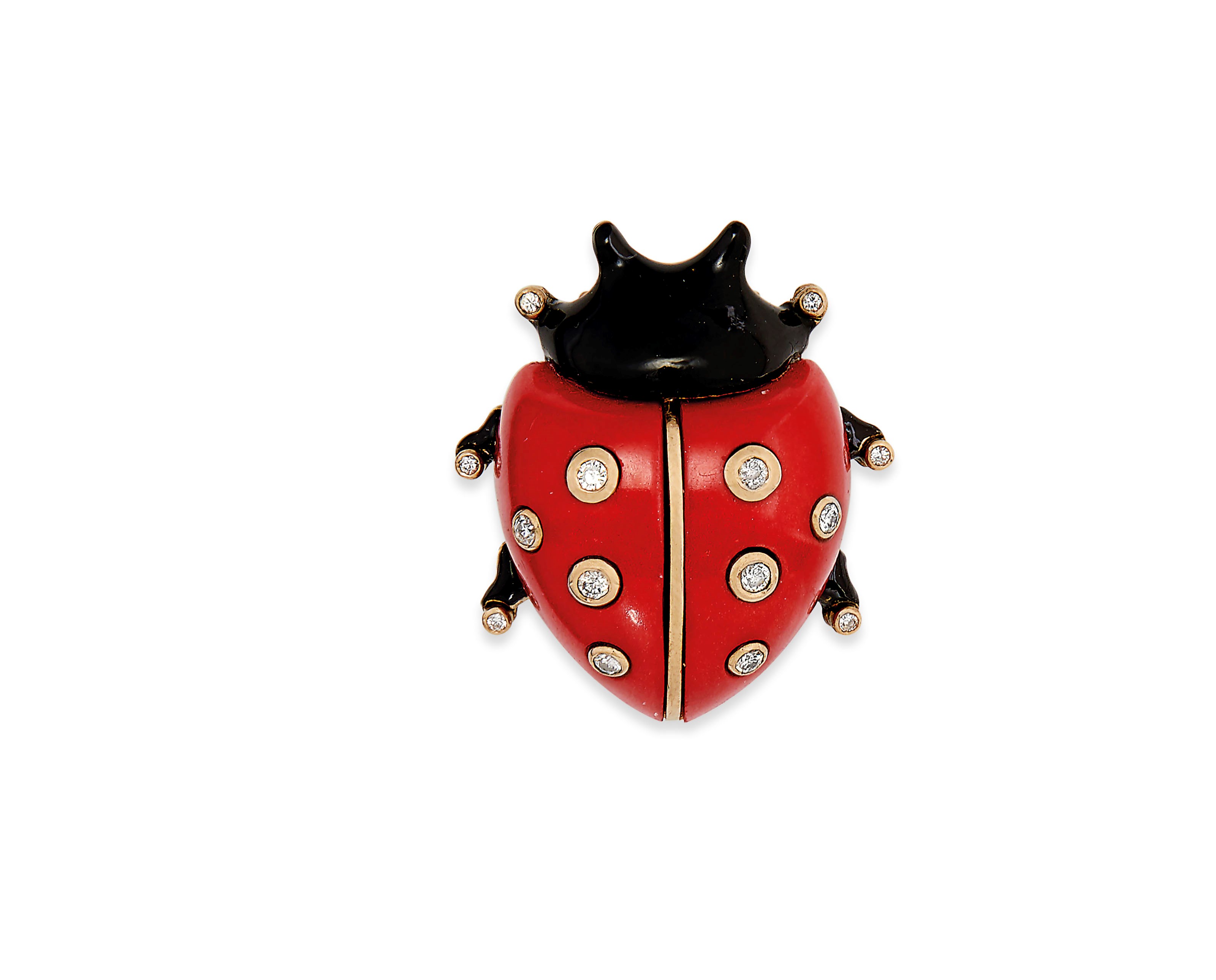 CORAL, ENAMEL AND DIAMOND LADYBIRD BROOCH, CARTIER