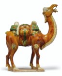A LARGE CHINESE TANG-STYLE SANCAI-GLAZED POTTERY MODEL OF A BACTRIAN CAMEL