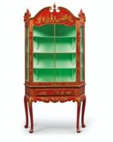 A PAIR OF SILVERED, GILT AND RED JAPANNED DISPLAY CABINETS