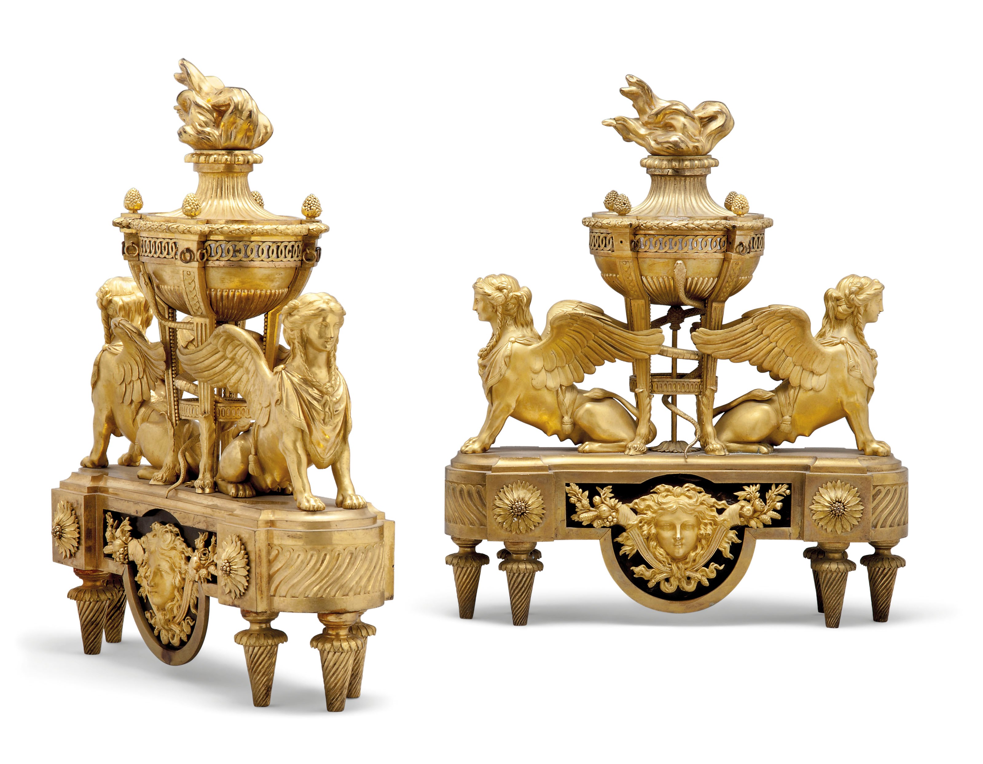A PAIR OF NAPOLEON III ORMOLU CHENETS