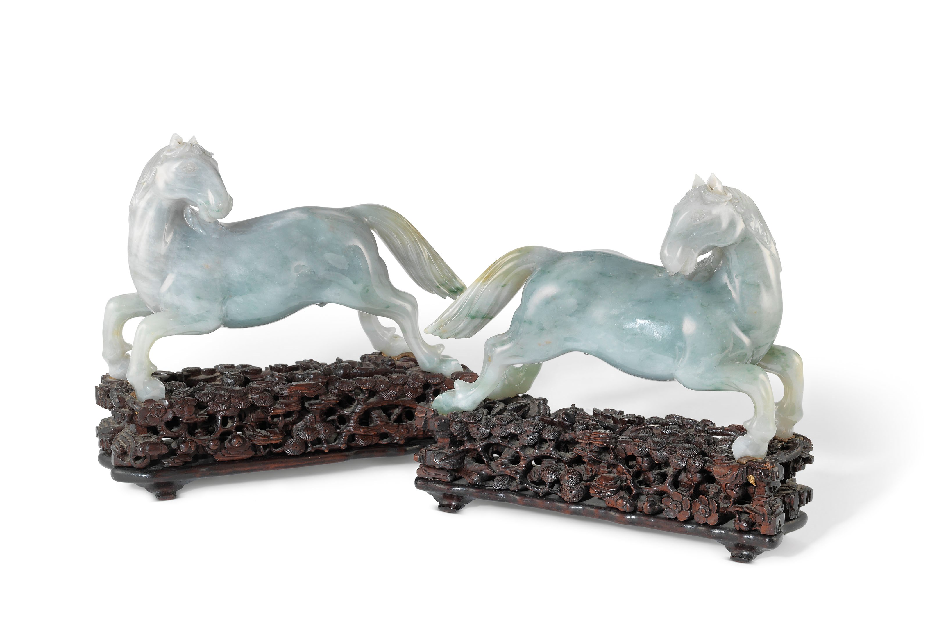 A PAIR OF CHINESE JADEITE HORSES