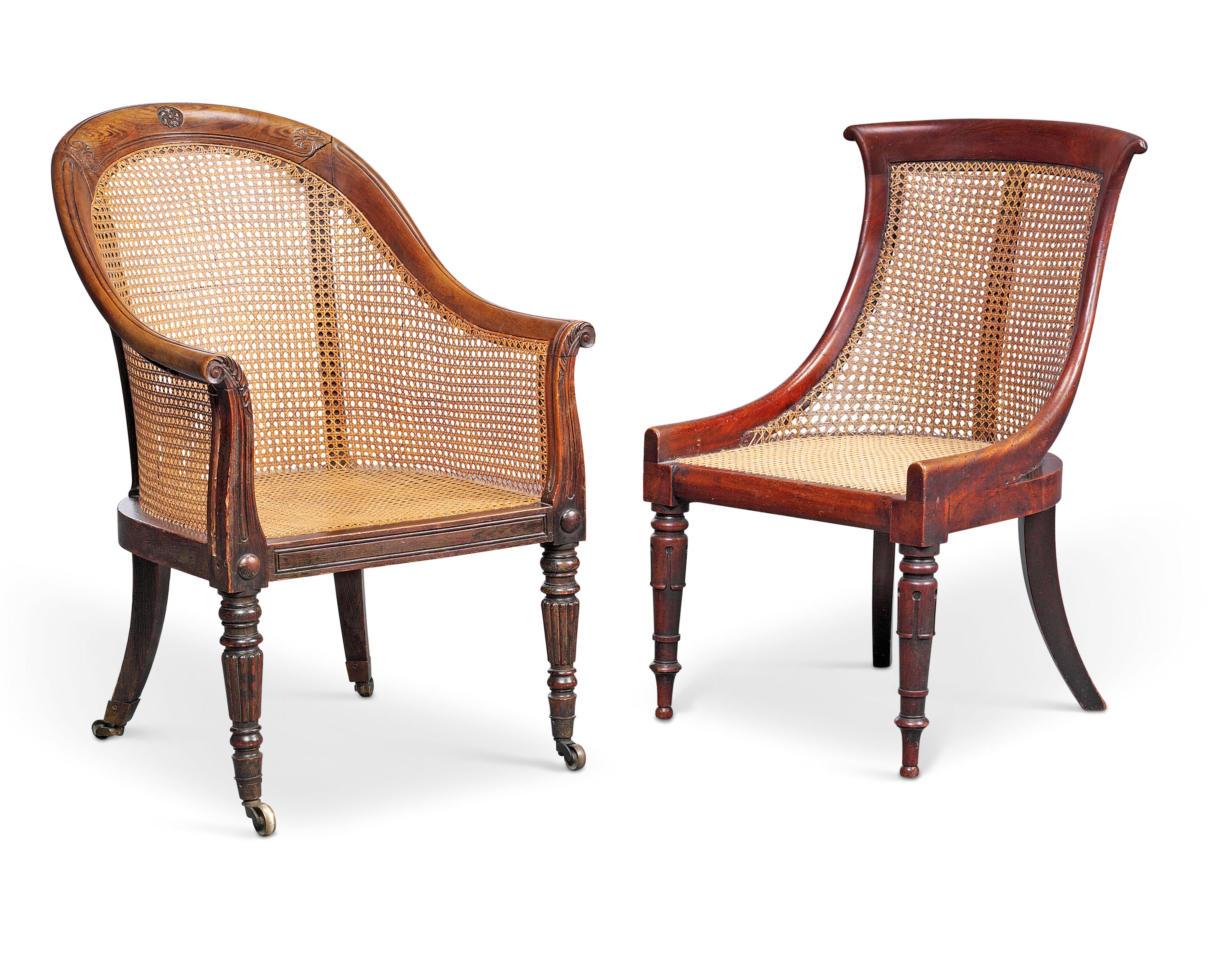 A REGENCY SIMULATED-ROSEWOOD CANED BERGERE