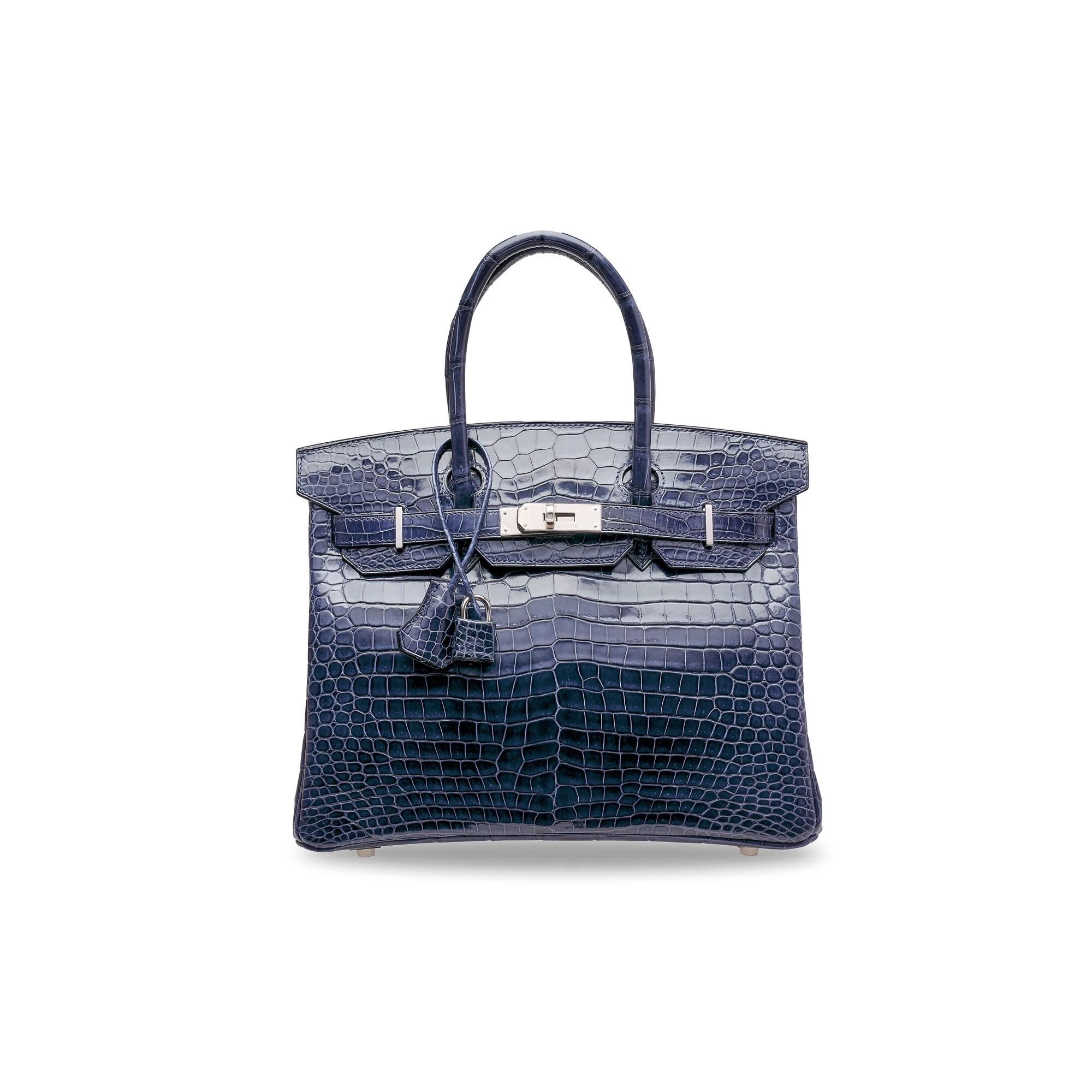 A SHINY BLEU ABYSSE POROSUS CROCODILE BIRKIN 30 WITH PALLADIUM HARDWARE