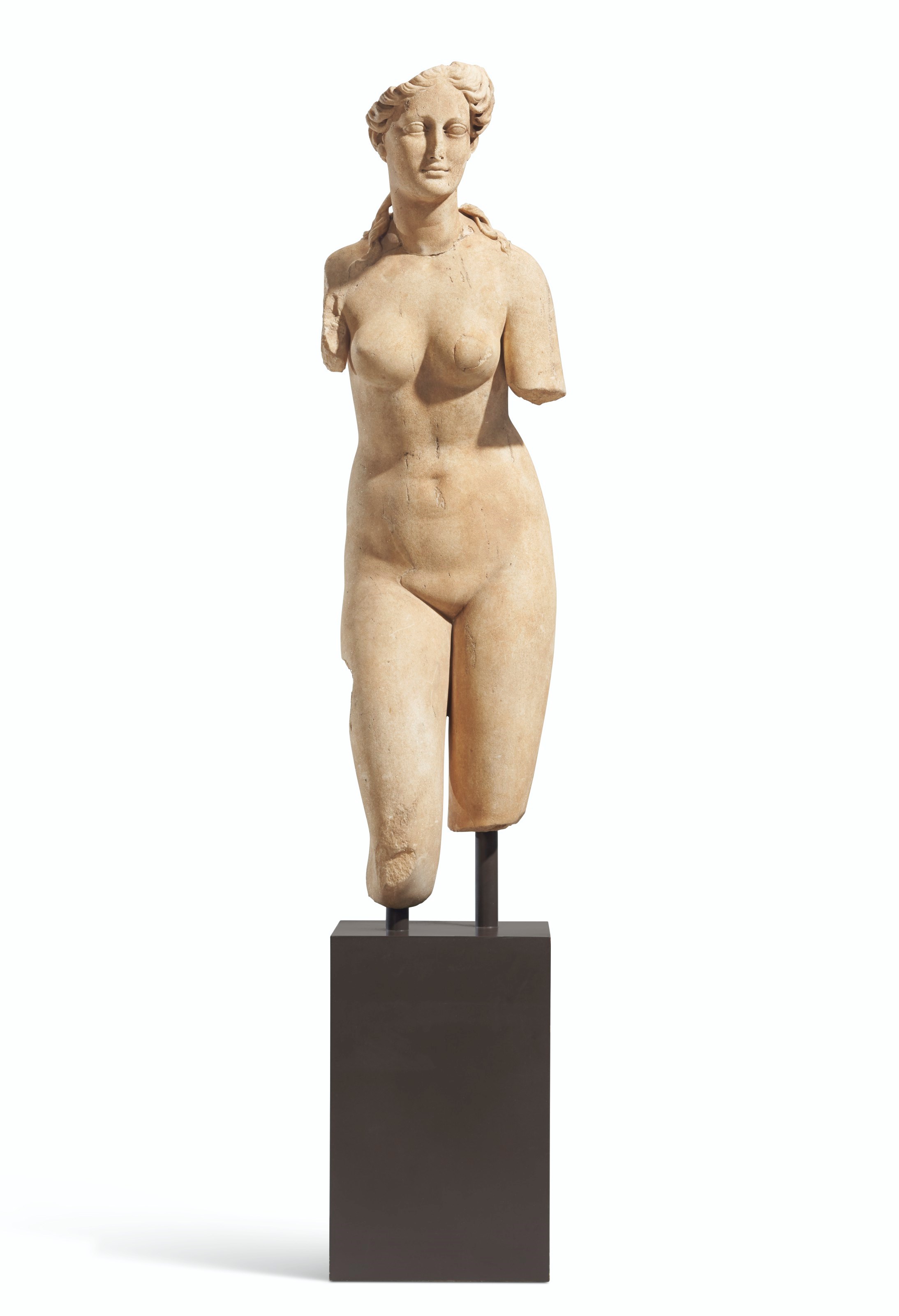 A WHITE MARBLE FIGURE