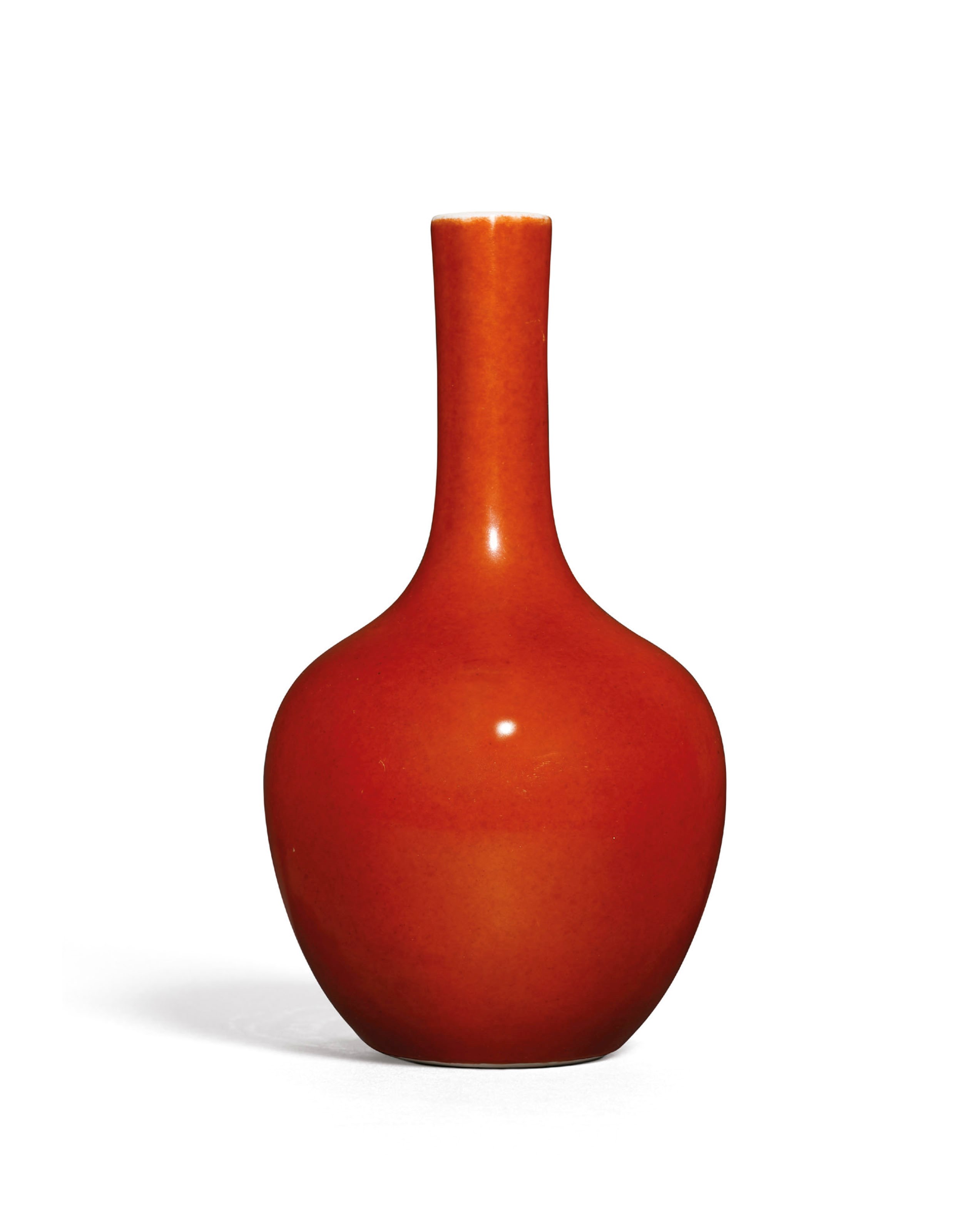 A SMALL CORAL RED-ENAMELLED VASE