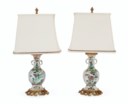 A PAIR OF FRENCH ORMOLU-MOUNTED CHINESE FAMILLE VERTE PORCELAIN VASES, MOUNTED AS LAMPS