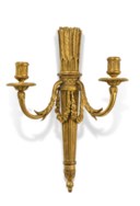 A PAIR OF LOUIS XVI ORMOLU TWO-LIGHT WALL-LIGHTS