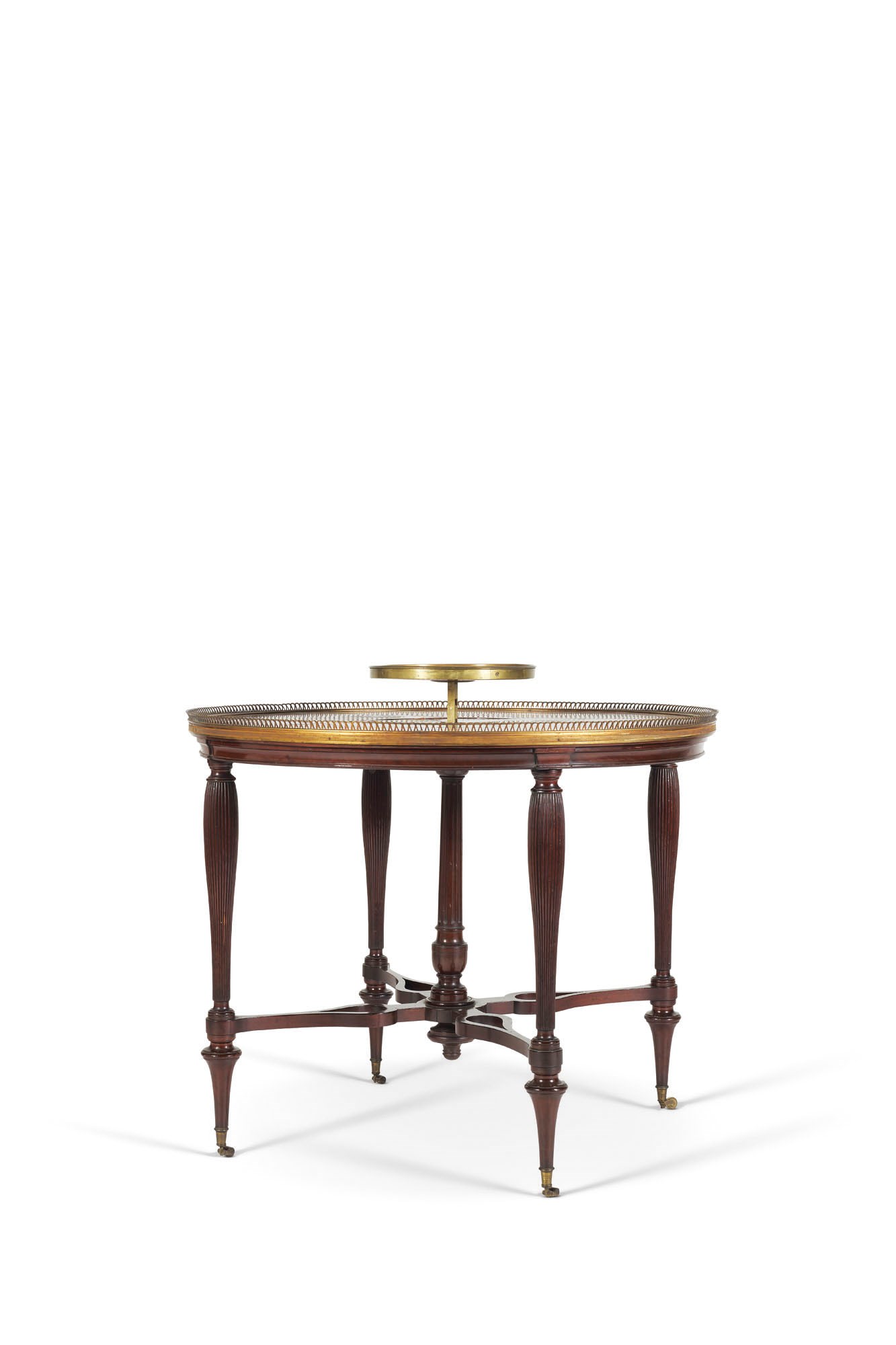 A LATE LOUIS XVI ORMOLU-MOUNTED AMBOYNA AND MAHOGANY TABLE A THE