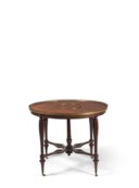 A LATE LOUIS XVI ORMOLU-MOUNTED AMBOYNA AND MAHOGANY TABLE A THE