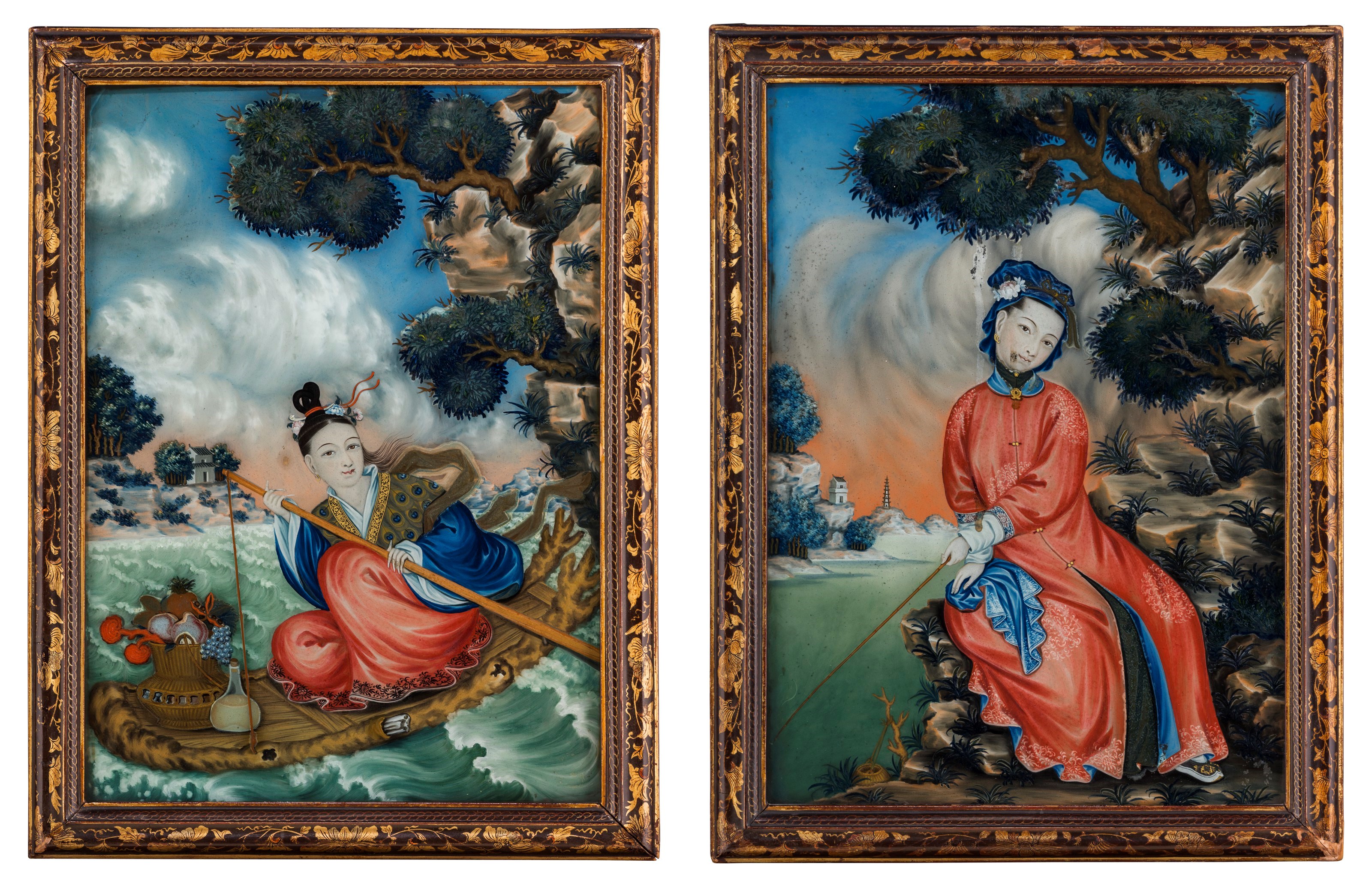 A PAIR OF CHINESE EXPORT REVERSE-GLASS PAINTINGS