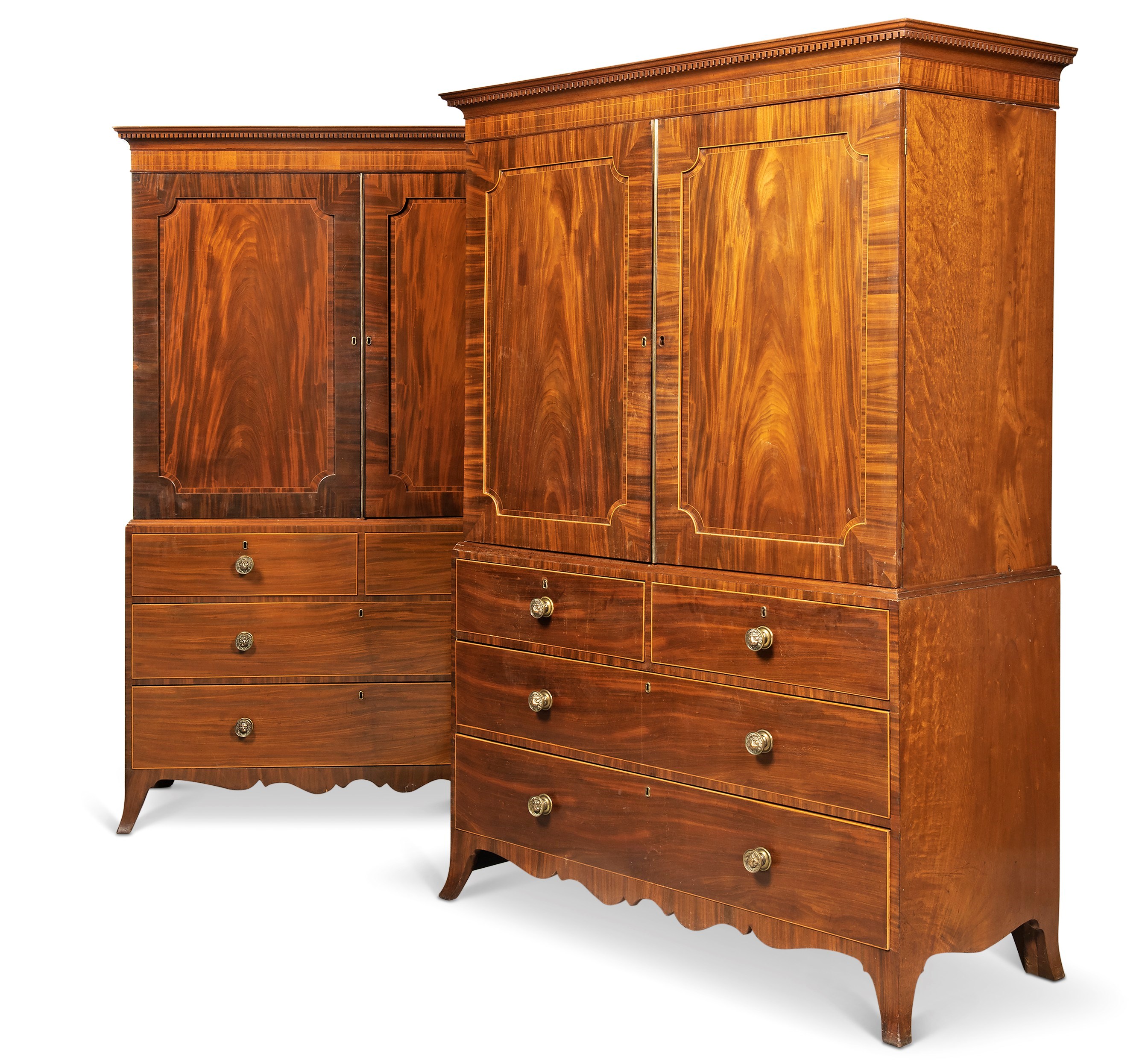A PAIR OF GEORGE III MAHOGANY LINEN PRESSES