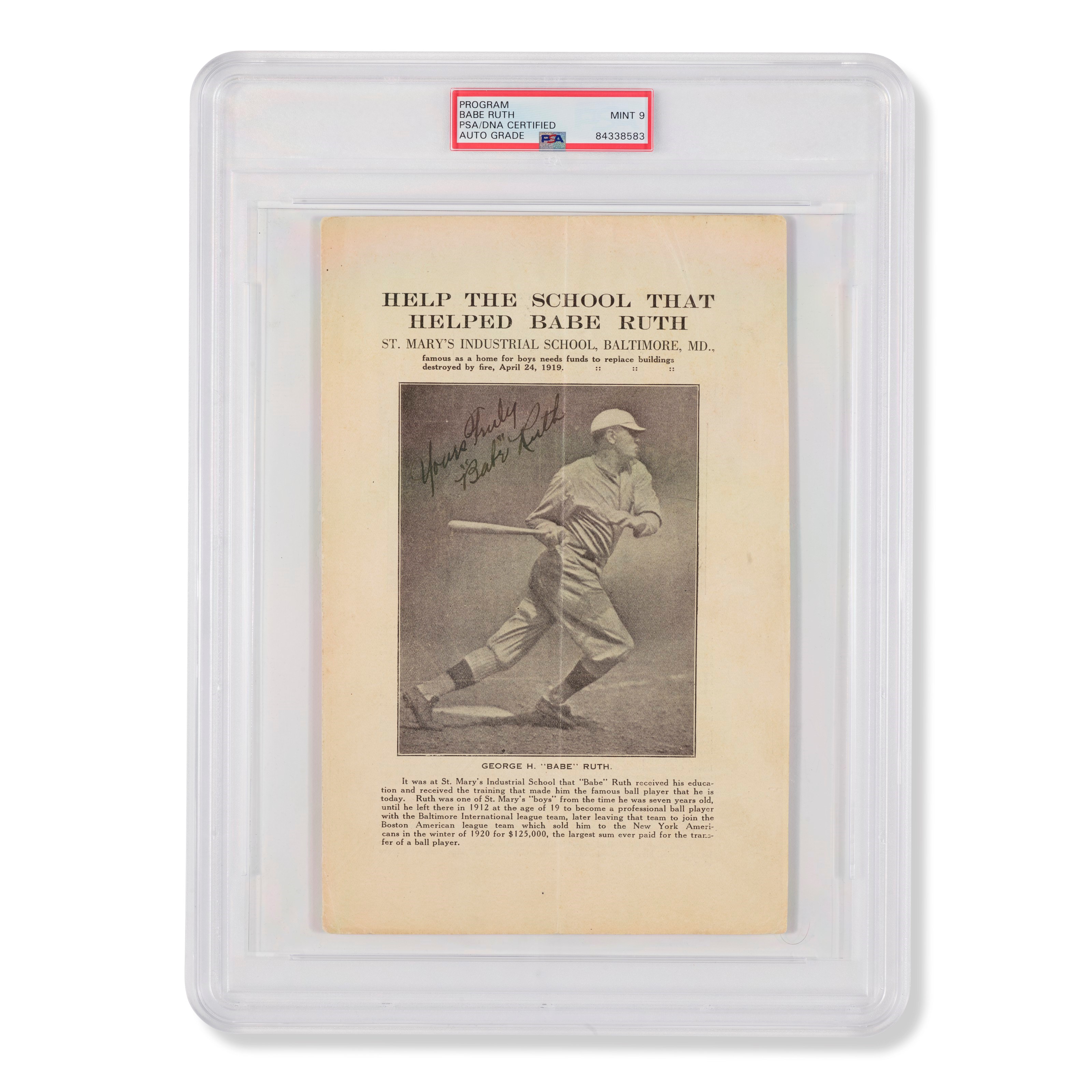 Unique Babe Ruth Autographed St. Mary's Industrial School Brochure c.1920 (PSA/DNA 9 MINT)