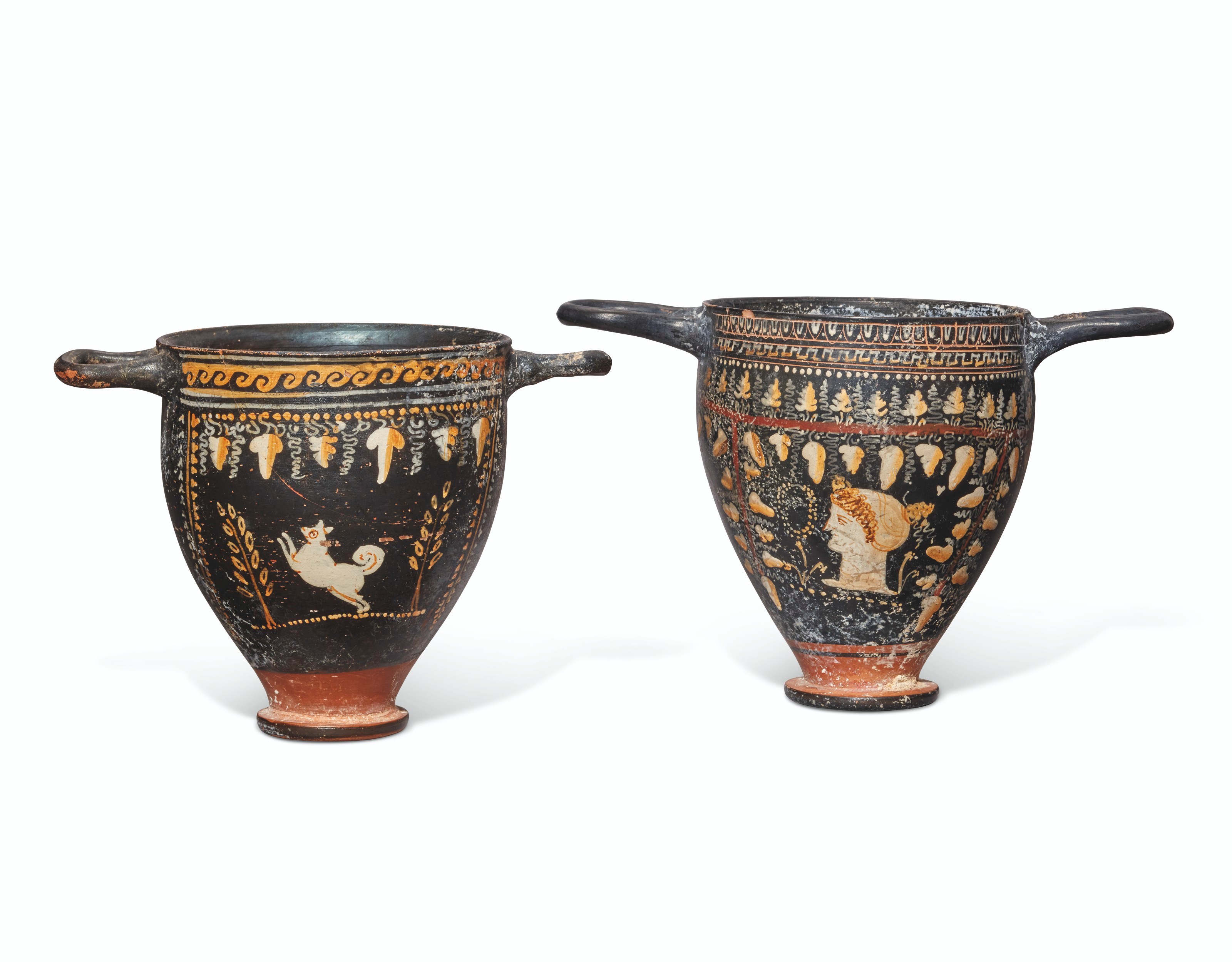 TWO APULIAN GNATHIAN-WARE SKYPHOI