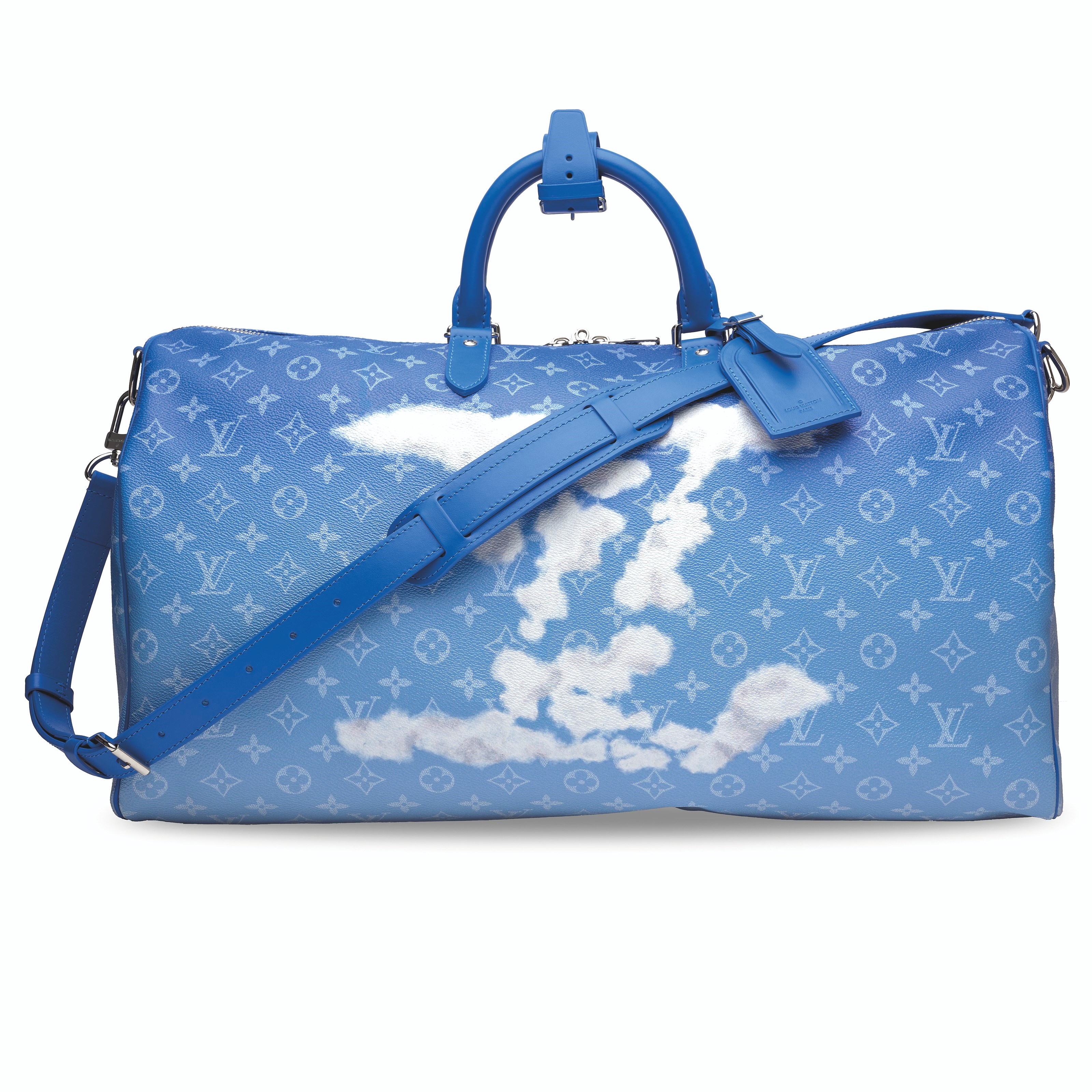 VIRGIL ABLOH设计限量版蓝色云朵MONOGRAM帆布50公分KEEPALL BANDOULIÈRE包
