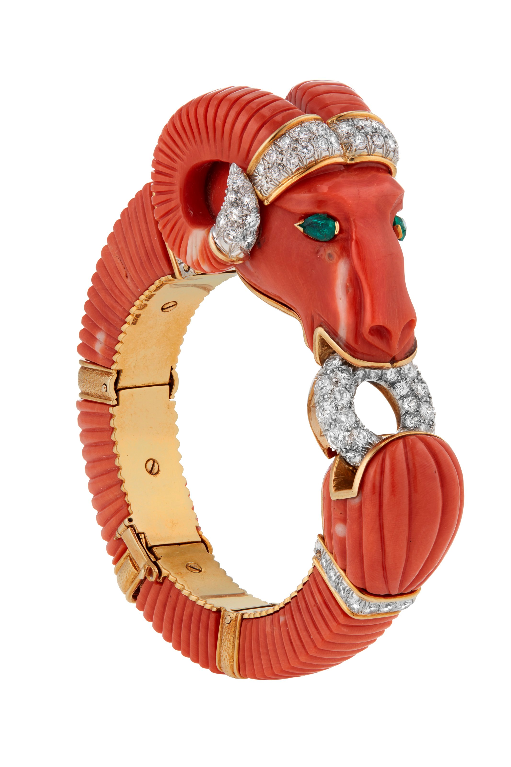 DAVID WEBB CORAL, DIAMOND AND EMERALD BRACELET