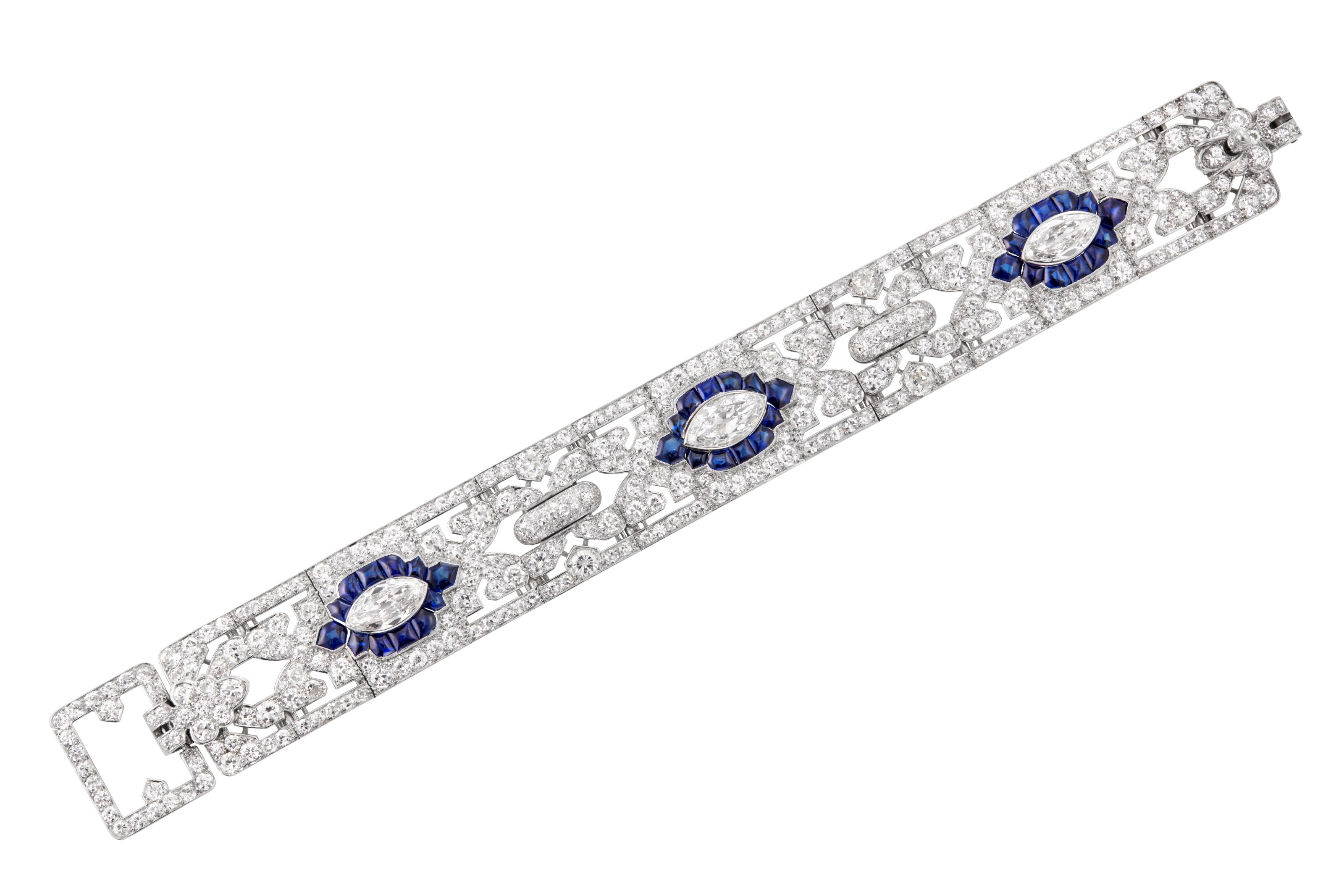 CARTIER ART DECO DIAMOND AND SAPPHIRE BRACELET