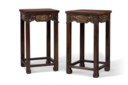 A PAIR OF POLYCHROME, GILT-DECORATED AND CARVED HONGMU INCENSE STANDS