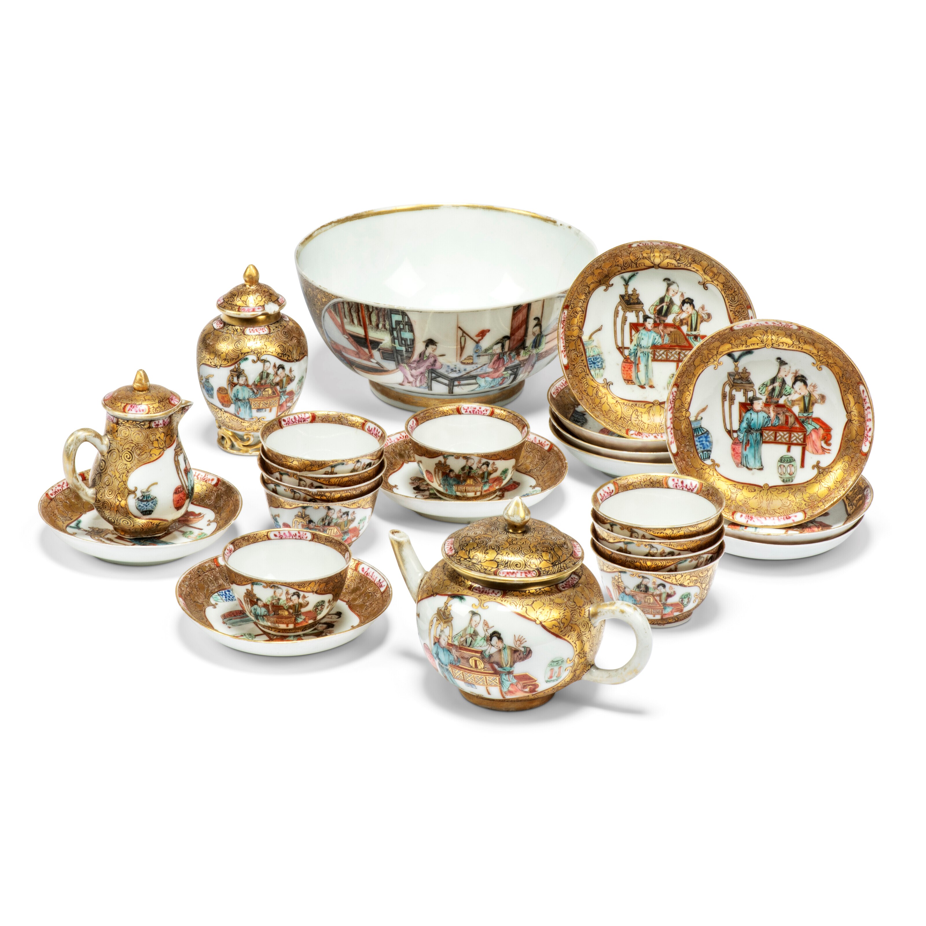 A CHINESE FAMILE ROSE MINIATURE TEA SERVICE