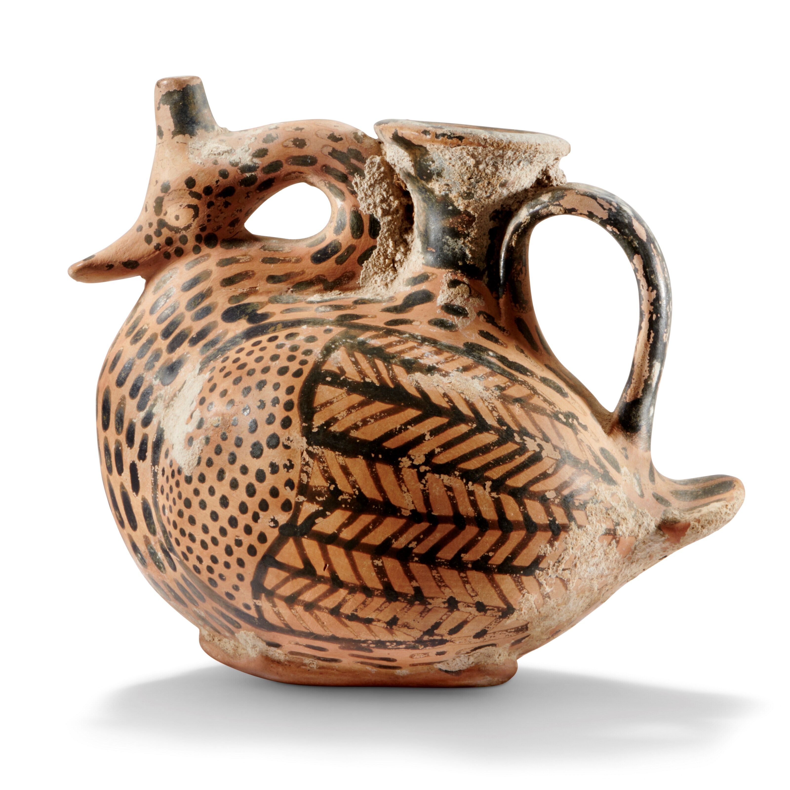 AN ETRUSCAN POTTERY FIGURAL ASKOS