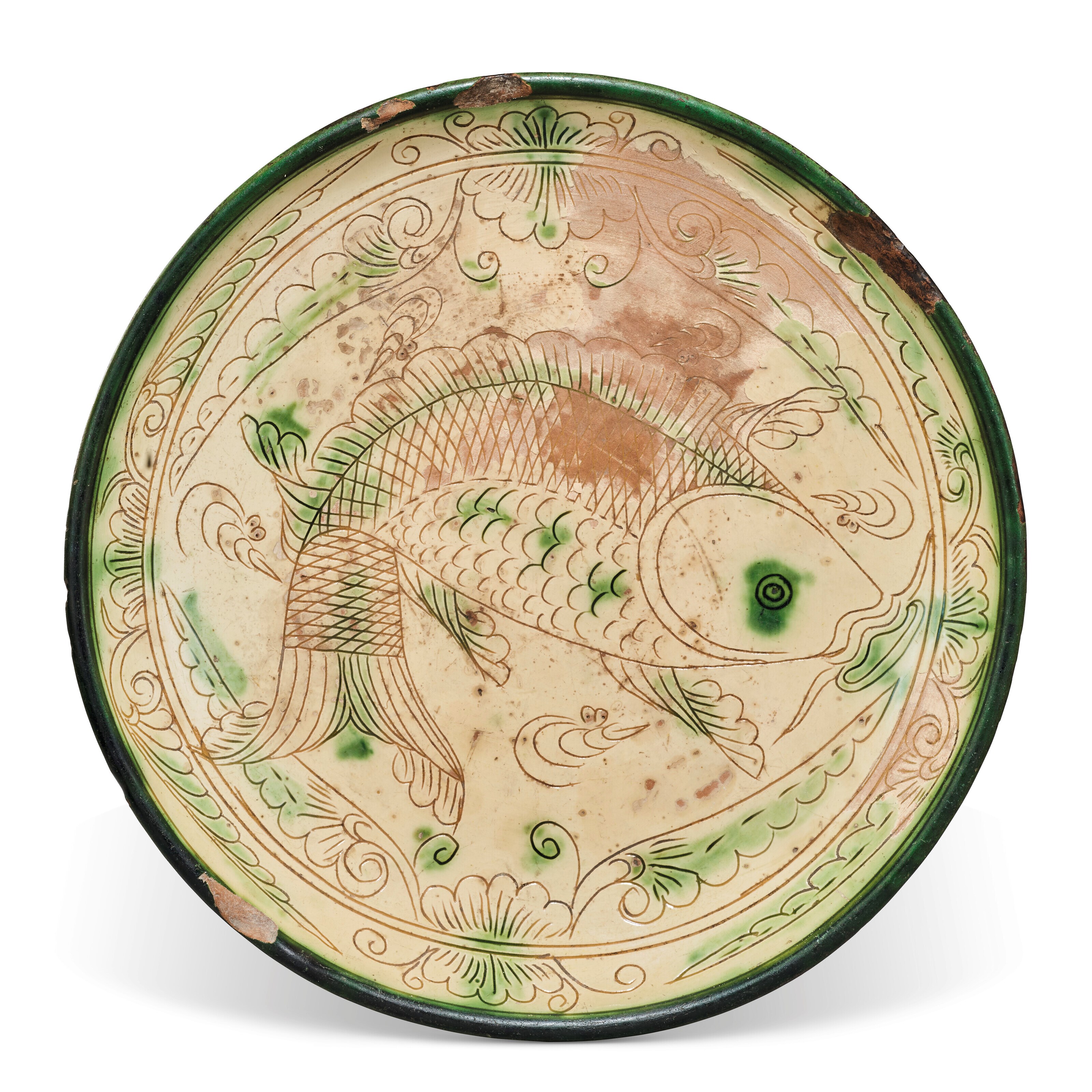 A LATE BYZANTINE GLAZED 'SGRAFFITO' POTTERY DISH