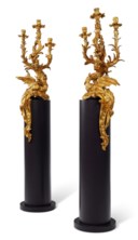 A PAIR OF LOUIS XV GILT-BRONZE THREE-LIGHT GIRANDOLES DE CHEMINEE
