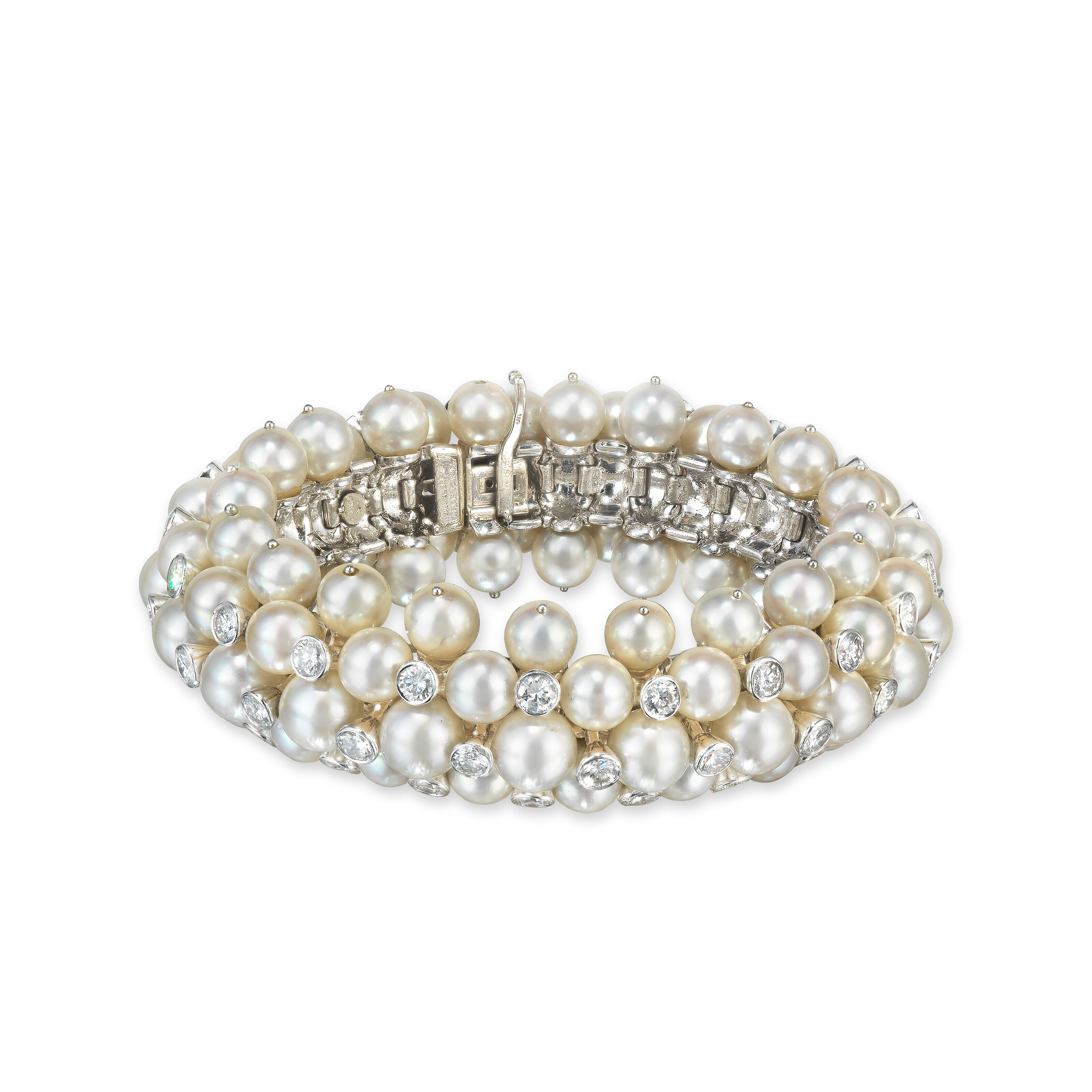 ELEGANT CULTURED PEARL AND DIAMOND BRACELET, BY VAN CLEEF &amp; ARPELS