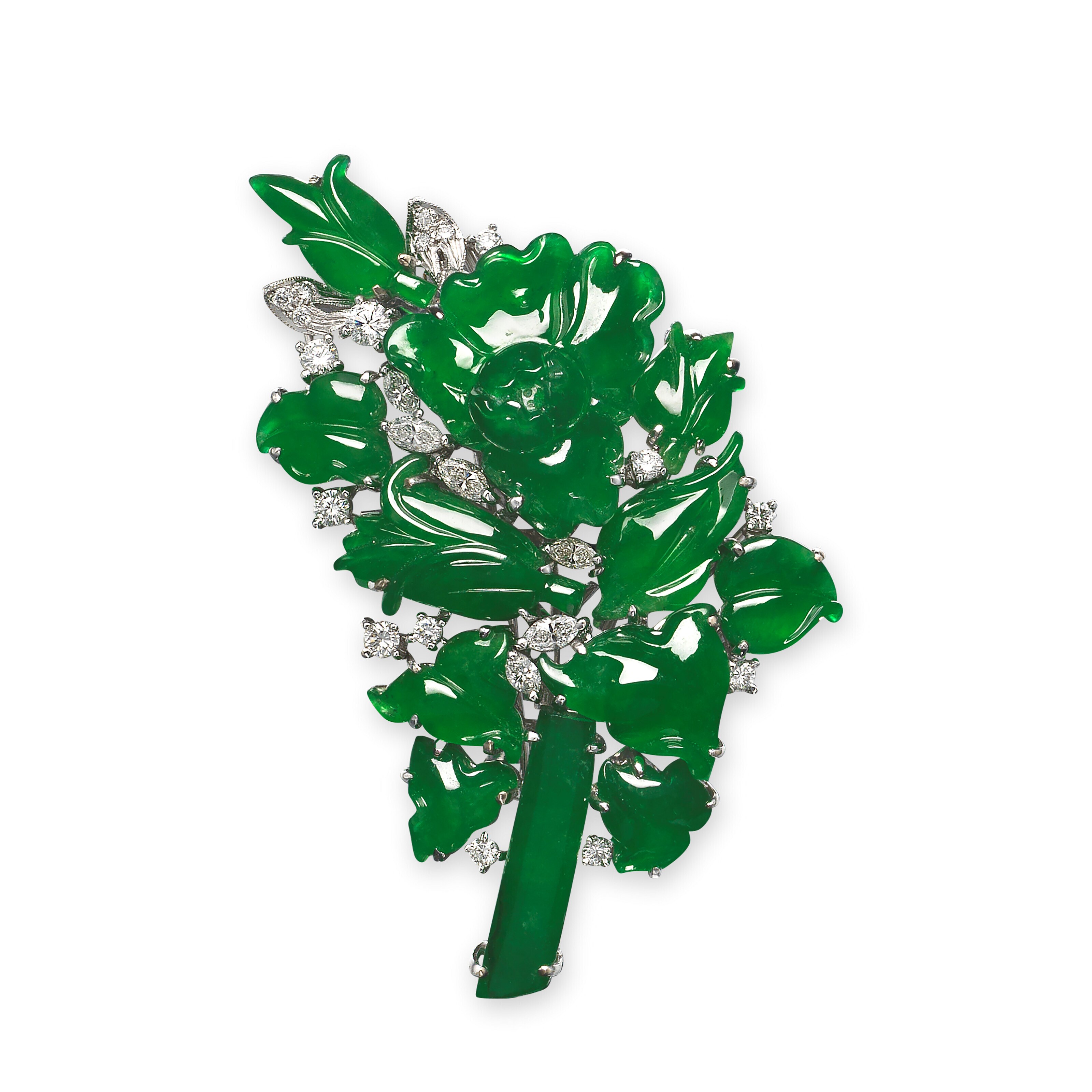 JADEITE AND DIAMOND BROOCH