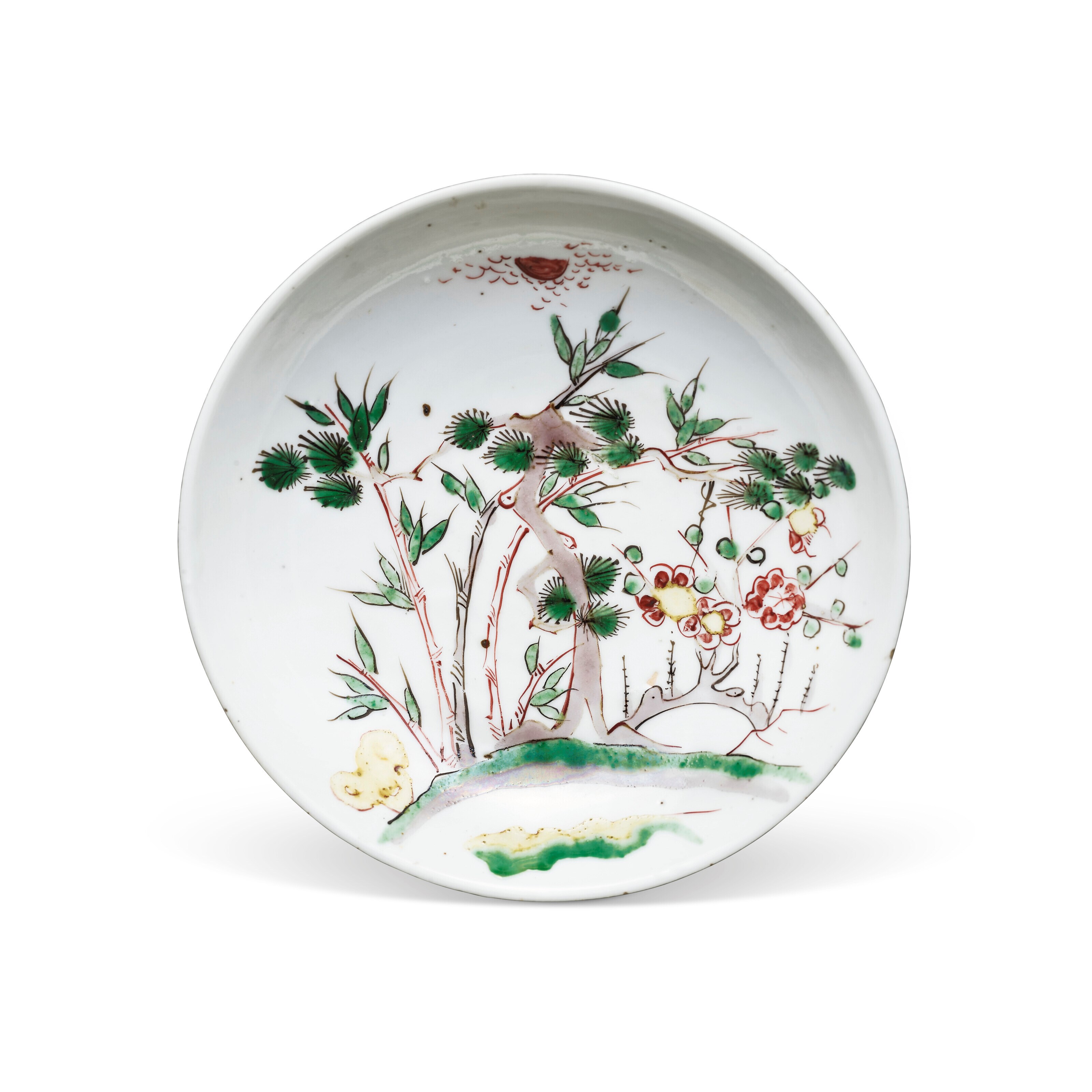 AN ENAMELLED SAUCER DISH