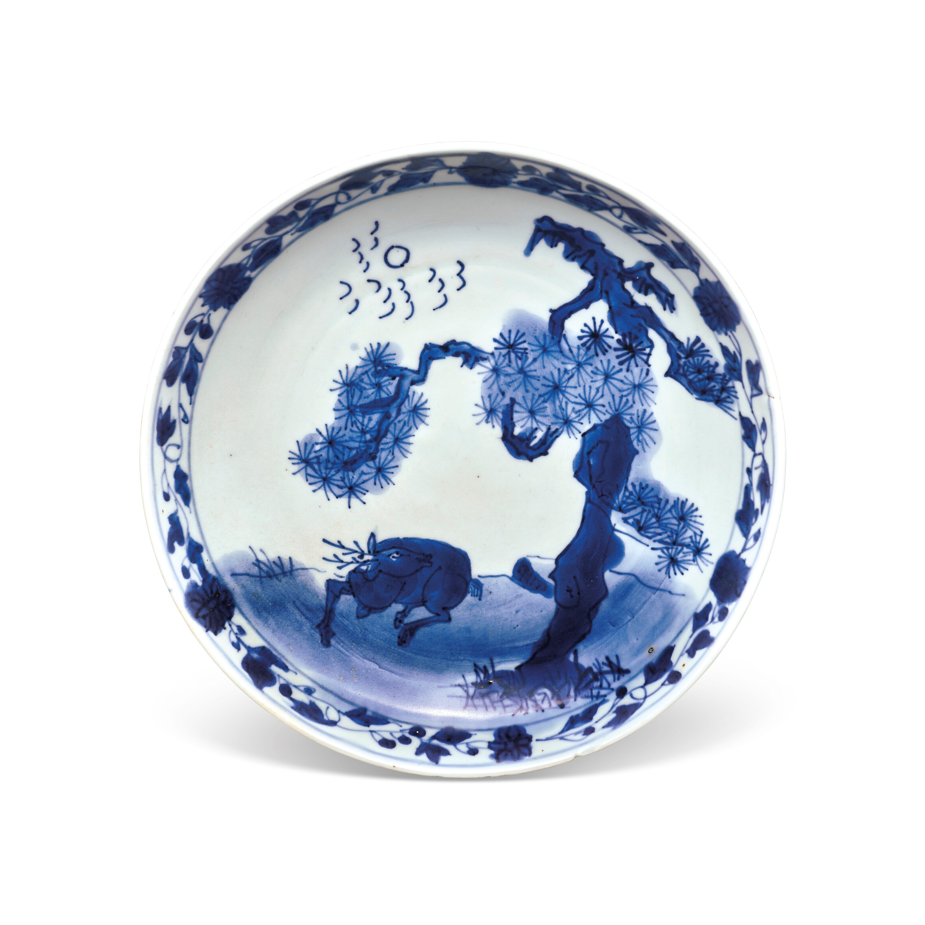 A BLUE AND WHITE SAUCER DISH