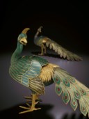 A RARE PAIR OF CLOISONNÉ ENAMEL ‘PEACOCK’ CENSERS
