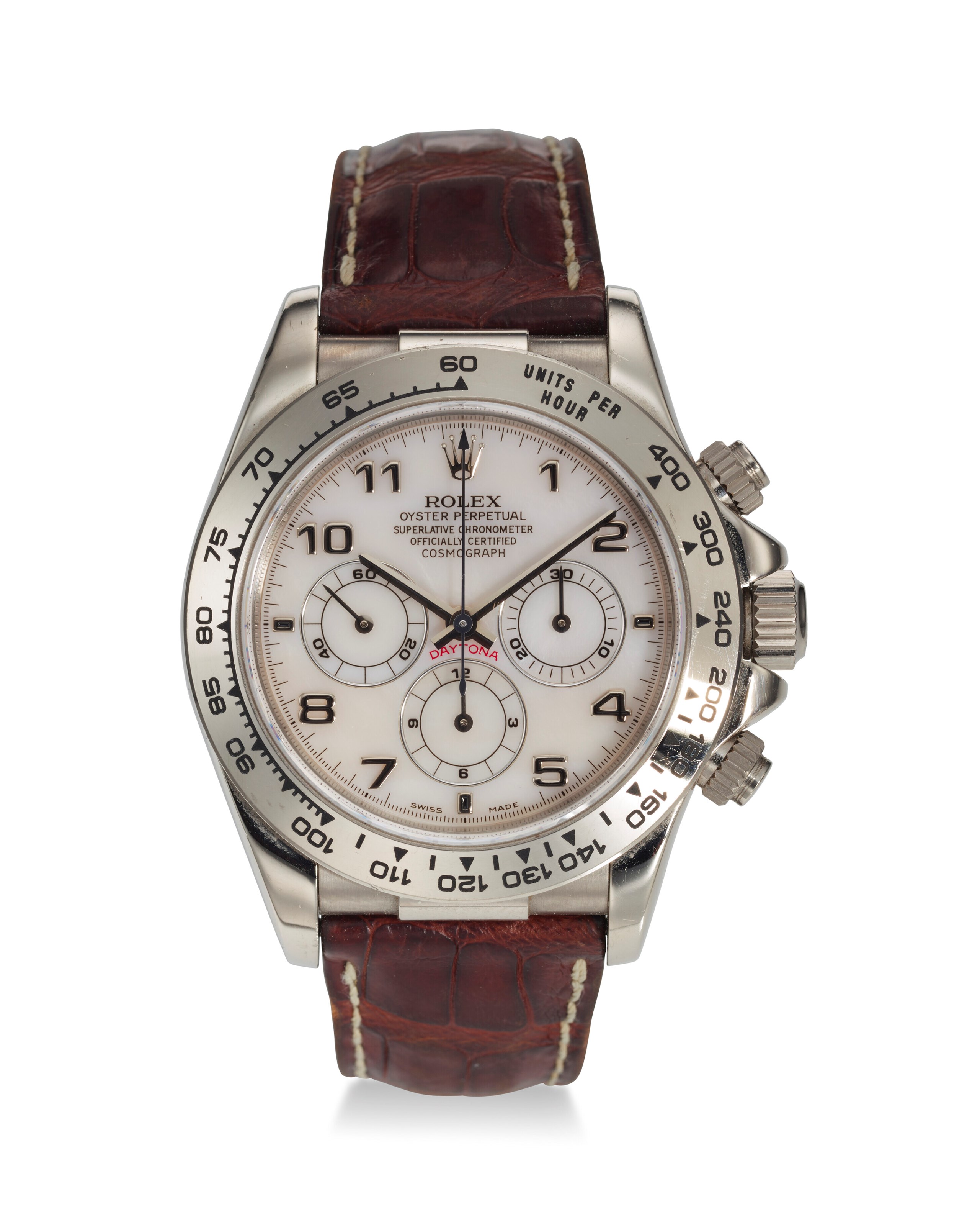 ROLEX, REF. 16519, DAYTONA, A FINE AND RARE 18K WHITE GOLD CHRONOGRAPH WRISTWATCH WITH MOTHER-OF-PEARL DIAL
