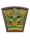 GRANDE TUILE EN TERRE CUITE ÉMAILLÉE VERT ET JAUNE